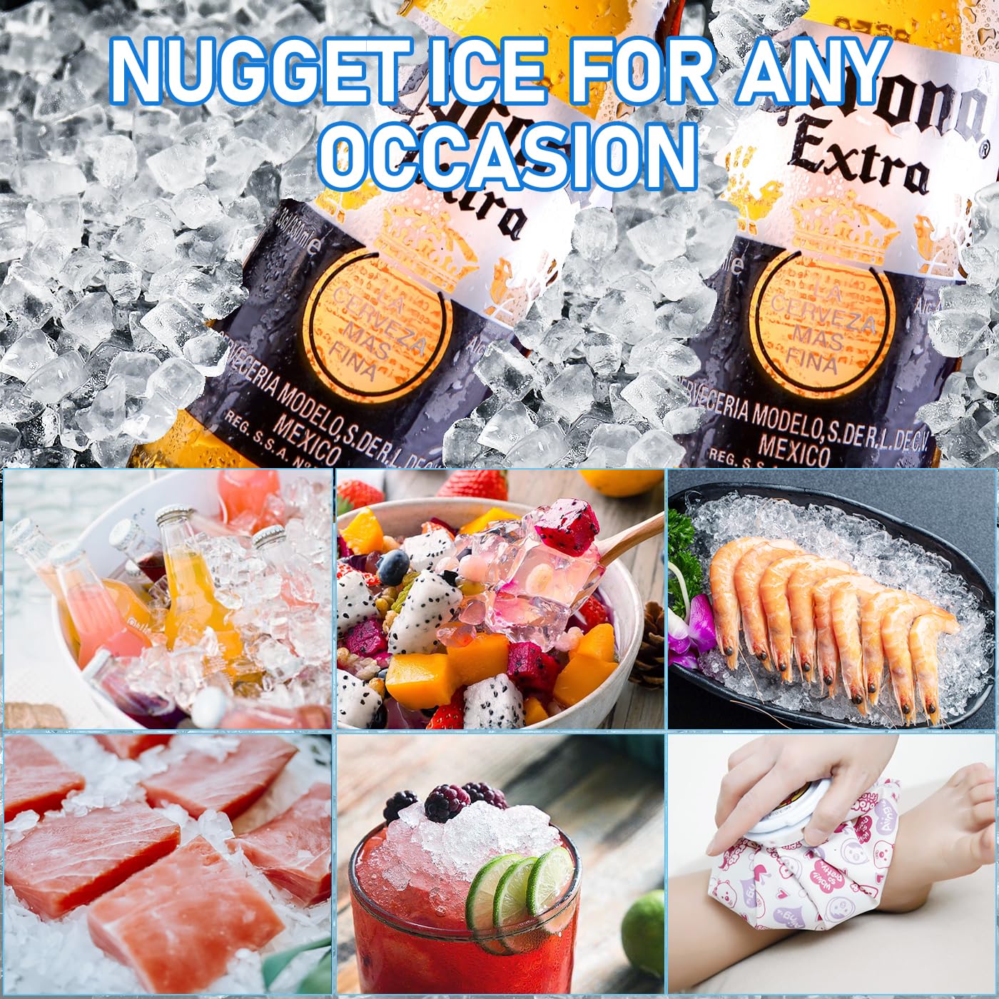 Nugget Ice Maker Countertop, Crushed Chewable Ice Maker, Self Cleaning Ice Makers With One-Click Operation, 34lbs/24h, Pebble Portable Ice Machine With Ice Scoop For Home Bar Camping RV (Grey) on Fridge.com - View 2