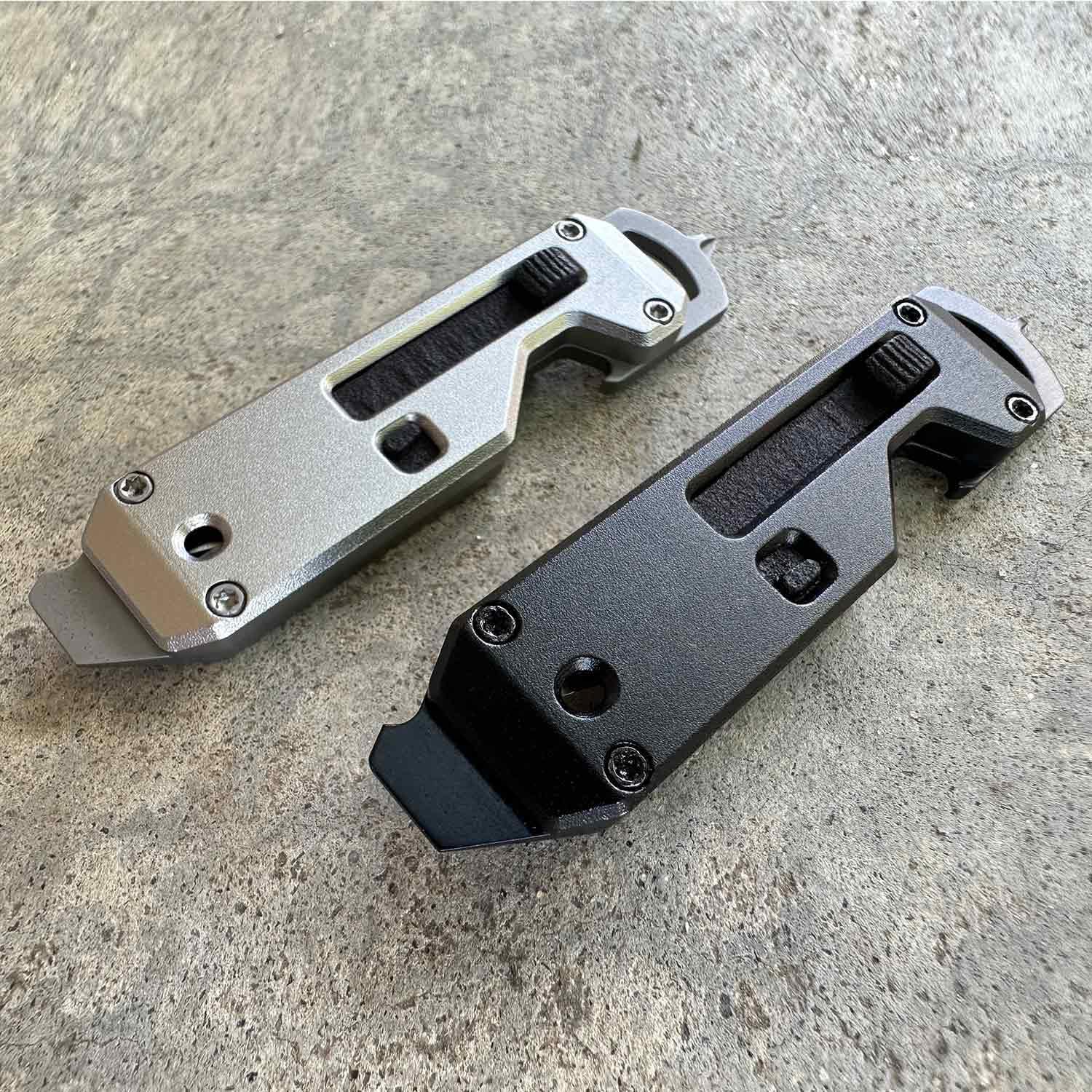 Lever Gear Edge XT - Mini Utility Knife Keychain Multitool w/ 10 Tools - Retractable Razor Blade Mini Box Cutter OTF Knife - Small EDC Pocket Knives For Men Gift (Black-blk)