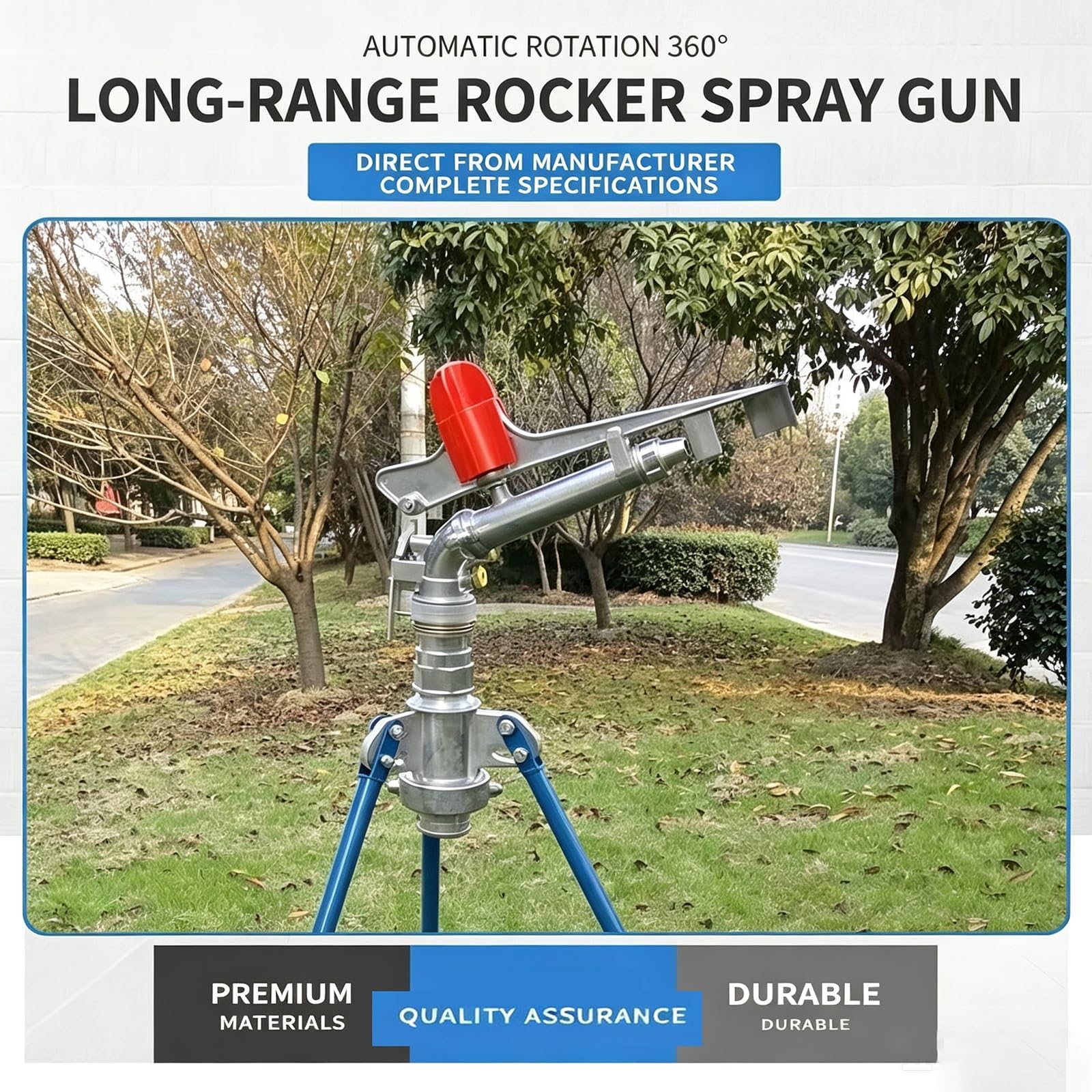 Aspersor De Riego De Alta Resistencia para Patios Grandes, Cabezal De Impacto Ajustable De 0-360° con Amplia Cobertura, Cañones De Agua Giratorios Automáticos De Aleación De Zinc Y Aluminio