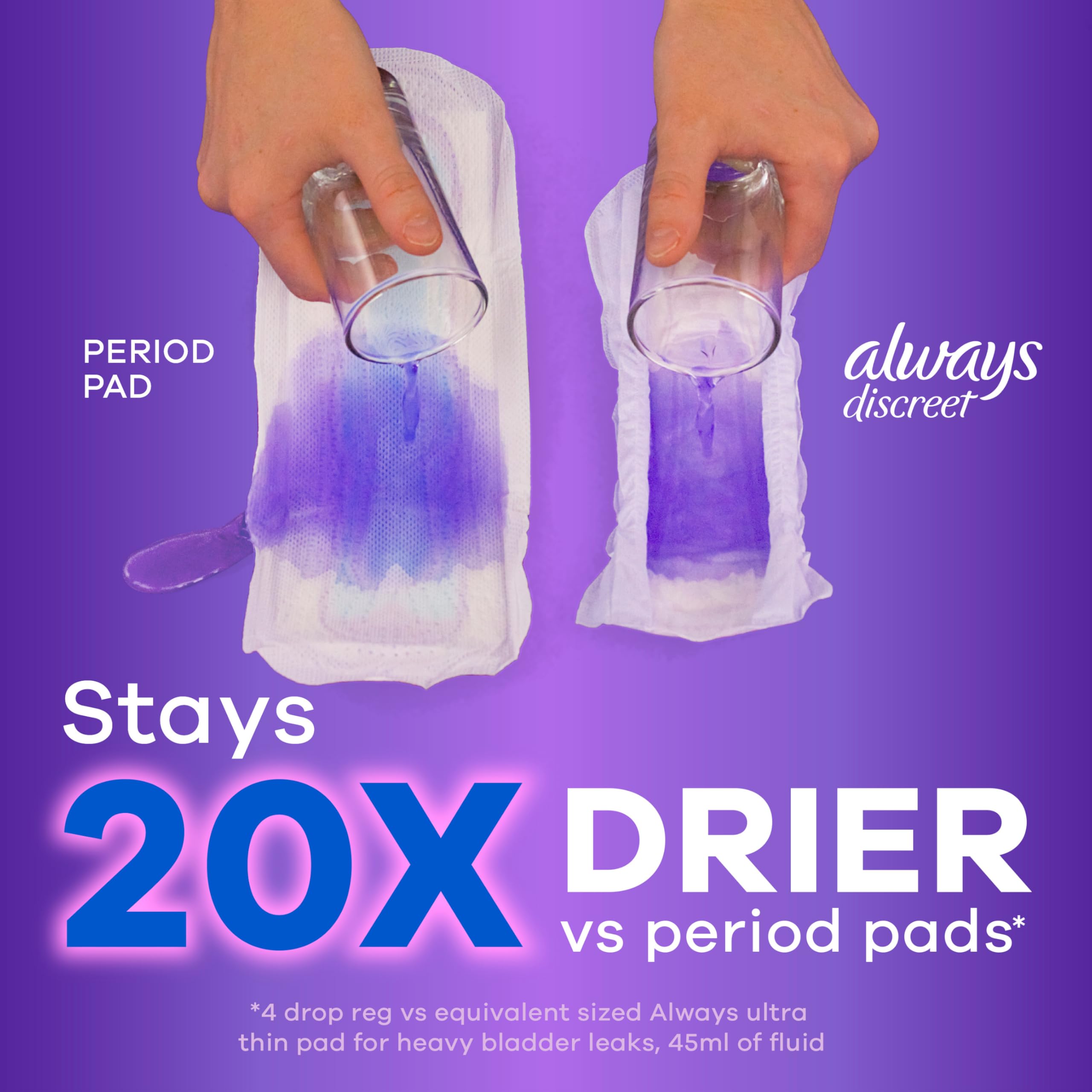 Always Discreet Adult Incontinence Pads for Women, Drier, 4 Drop Regular Length, Moderate Absorbency, Pads for Bladder Control Management, Bladder Leaks, & Postpartum Pads, 66ct