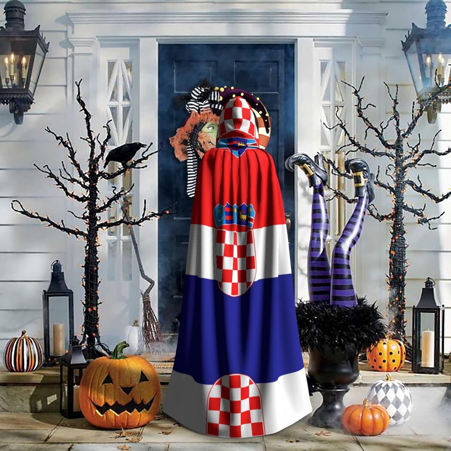 Republic of Croatia flag Patterned hooded cape, robe Cosplay costume for men and women, Halloween adult role play costume