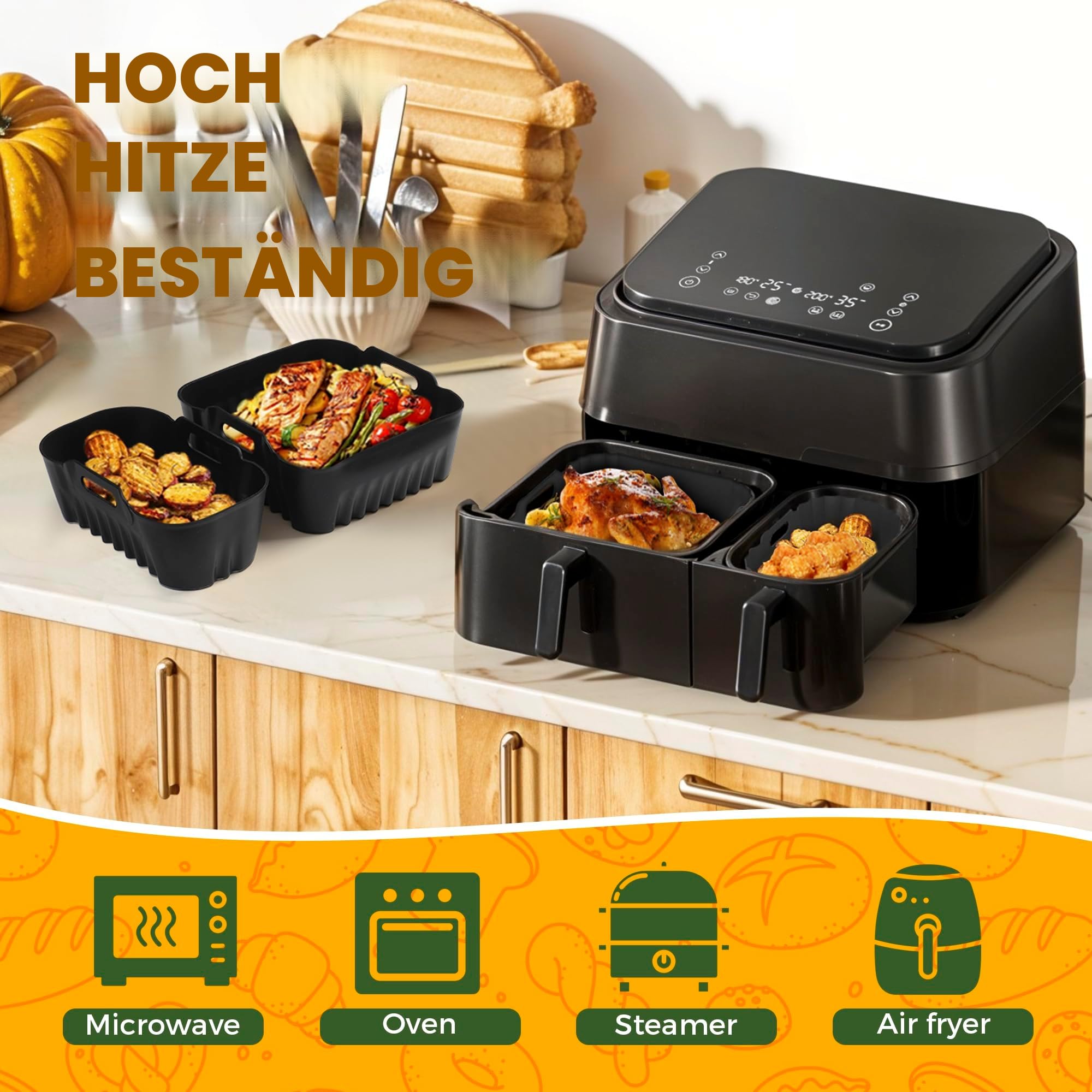 Pietuley 28 Stück Silikonform Heißluftfritteuse Zubehör für Philips Dual Basket Airfryer 3000-serie 6L/3L,Airfryer Silikonform Zubehör für Philips Airfryer 3000-5000 serie 9L,Philips Airfryer Zubehör