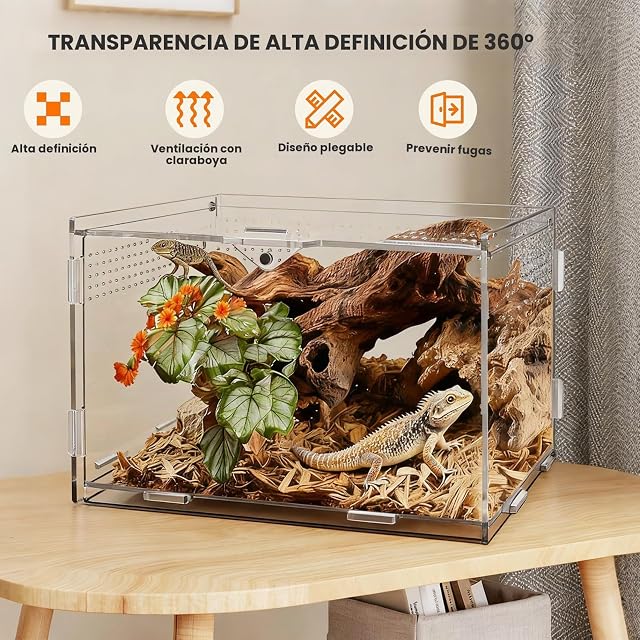 Foto 3 de 7 de QingWing Caja de Reptiles Acrílica, 20 x 12 x 12 cm Terrario Transparente