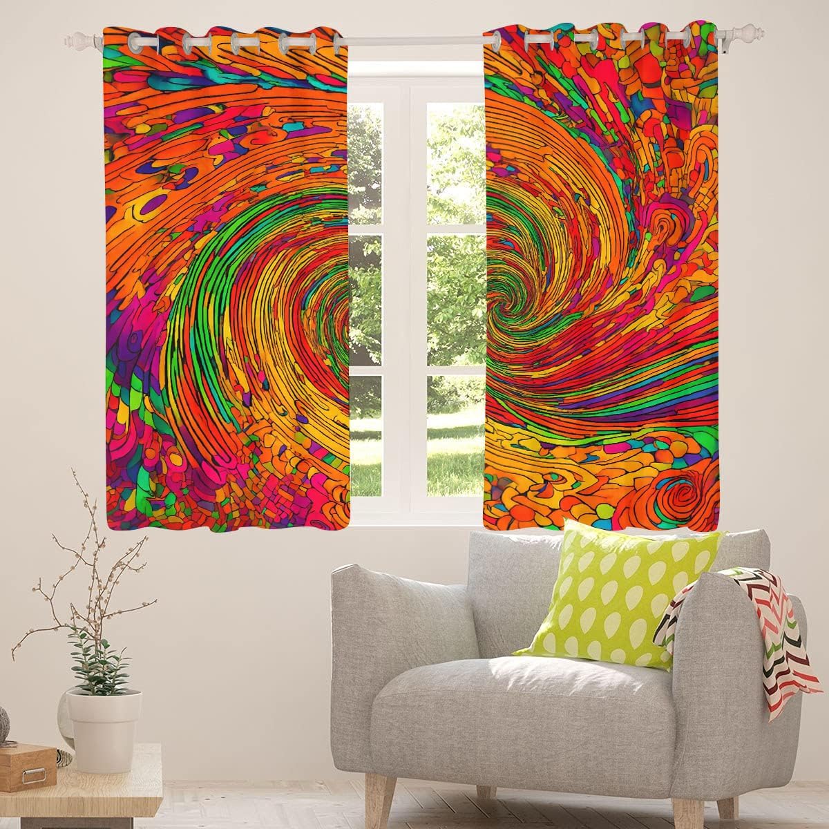 YELDAN Colorful Curtains 63 Inches Long 2 Panel Sets, Boho Retro Blackout Living Room Bedroom Curtains & Drapes, Room Darkening Curtains Thermal Insulated Printed Window Treatment Drape Curtains