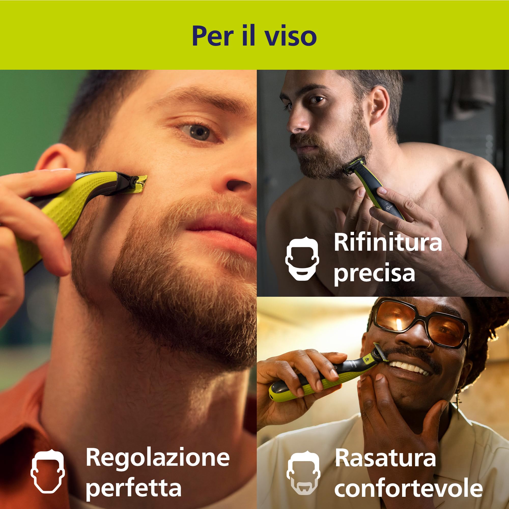 Philips OneBlade 360 Autentico Regolabarba elettrico per viso e corpo, rasoio e spazzola per il corpo, 3x 360 lame, 3x pettine per barba (1,3,5 mm), 1x kit per il corpo, QP2824/31