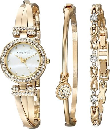 Anne Klein Women&#39;s Premium Crystal Accented Bangle Watch and Bracelet Set