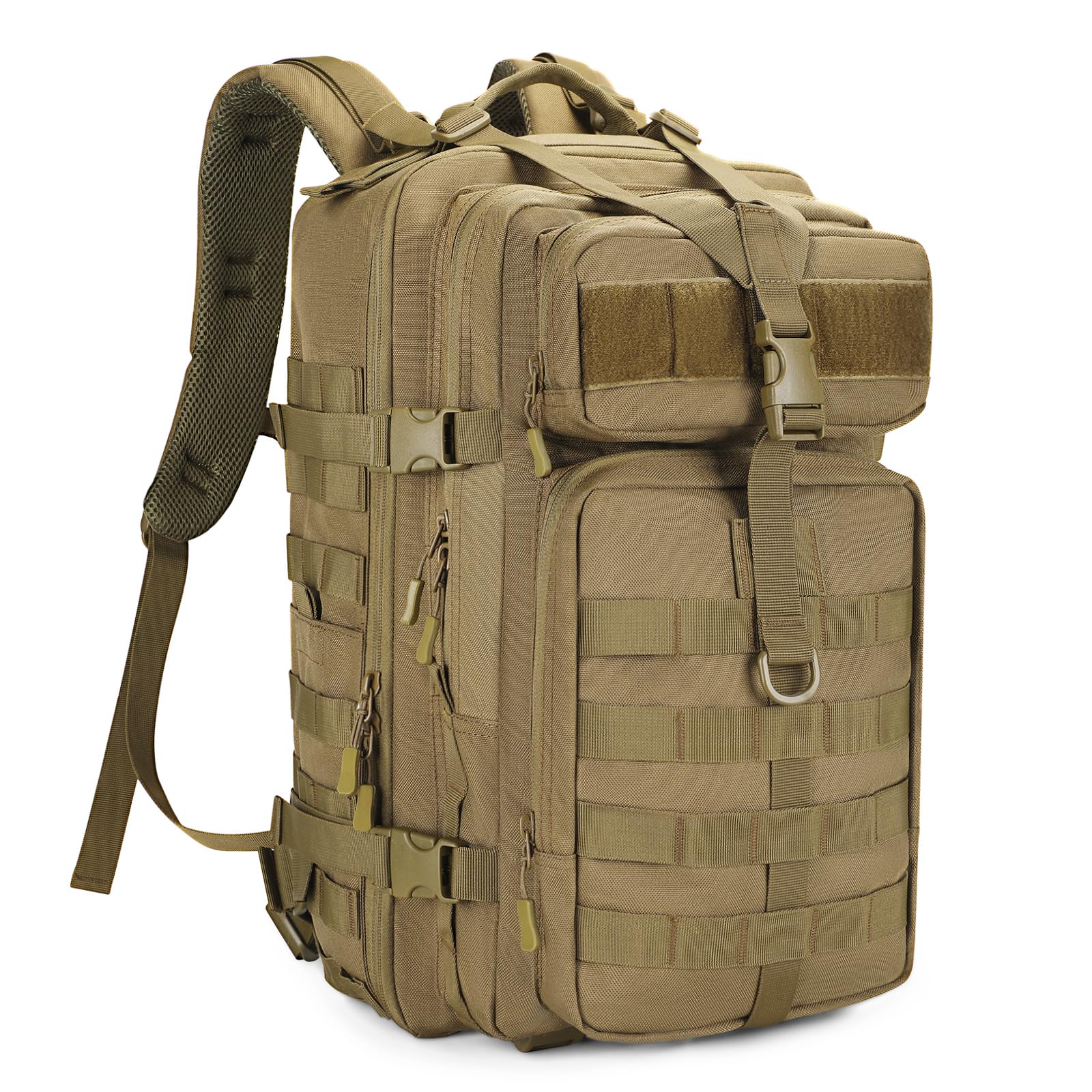 HUNTVP Military Tactical Backpack 45L Tactical Laptop Backpack MOLLE Backpack 1000D 3 Day Assault Pack Army Camping Hiking Rucksack Outdoor Backpack (Brown)