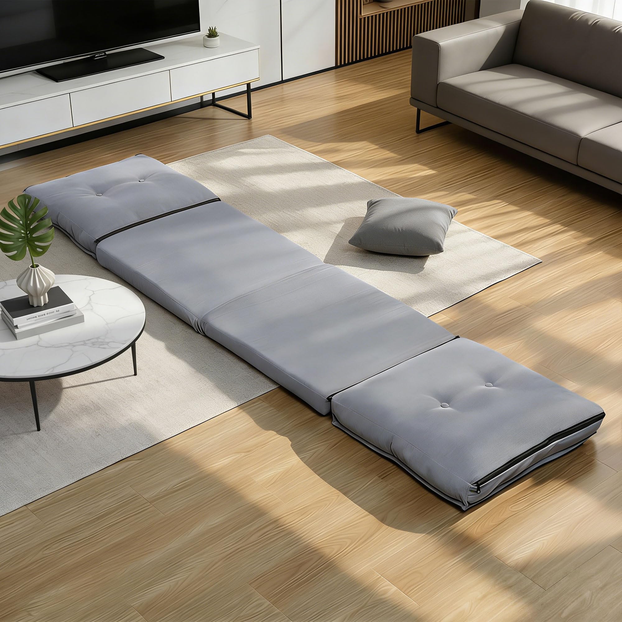 HOMCOM Sillón plegable de pana con colchón suave, respaldo ajustable en 5 posiciones, sofá cama acolchado para salón, oficina, dormitorio, 59 x 230 x 15 cm, color gris