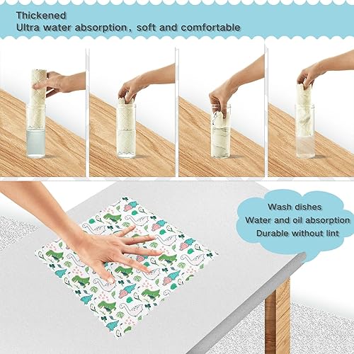 Miniatura 3 de linqin Cute Dino 6 Pack Quick Dry Towels for Drying Dishes Print Soft Tea Towels for Kitchen Reusable for Bathroom Oven