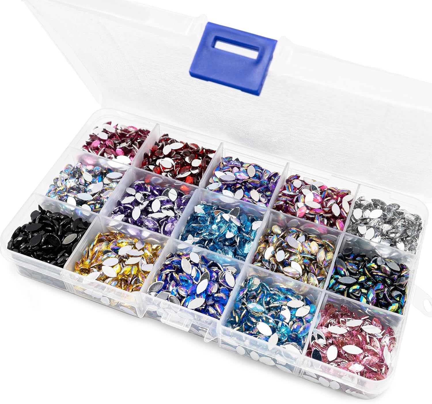 Summer-Ray Enchanting Acrylic Cat Eye Rhinestones - 4500-Piece 15-Color Collection in Storage Box