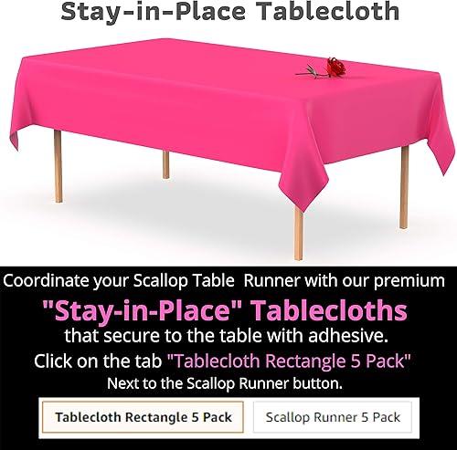 Miniatura 6 de Camino de mesa desechable de plástico gris plateado. Paquete de 5 unidades de 14 x 108 pulgadas. Camino de mesa festoneado que añade un toque de