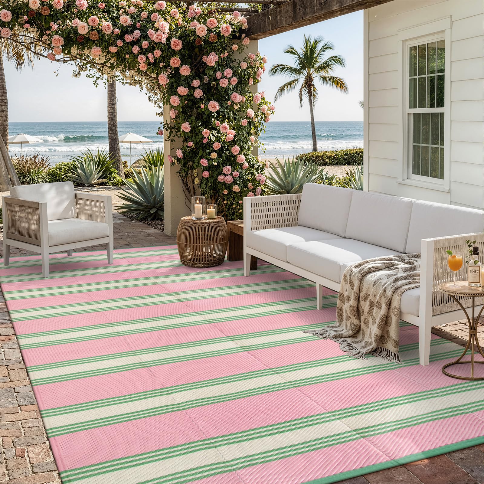 Amazon.com: Lahome Striped Outdoor Rug 8x10 Patio Waterproof