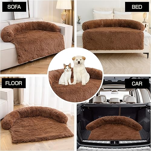 Miniatura 6 de Auemtyn Cama calmante para perros, cama para perros grandes, teñido anudado, esponjosa, antideslizante, de 41 x 37 x 6 pulgadas, protector de sofá