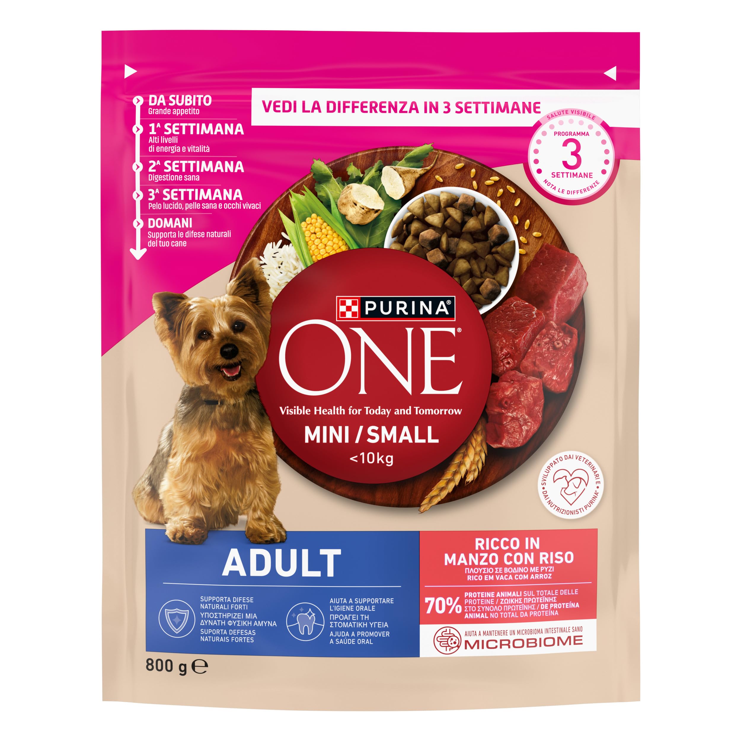 PURINA ONE Mini Small Crocchette per Cani Adulti Ricco in Manzo 8 Sacchi da 800g