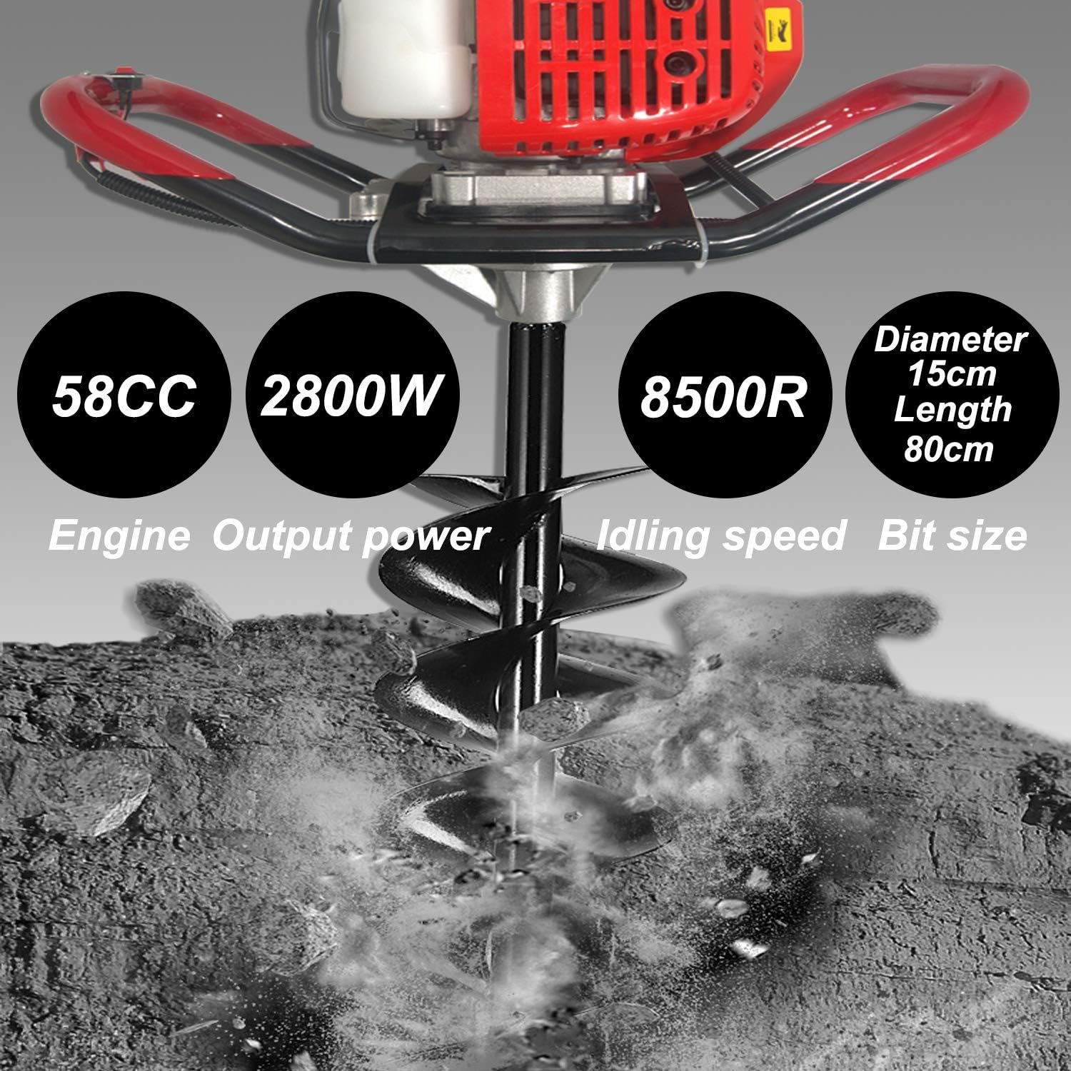 BAHU Post Hole Digger 58CC/2.8KW Gas Powered Garden Auger 2 Stroke Gas 6" Earth Auger Drill Bits for Fence and Planting : Patio, Lawn & Garden