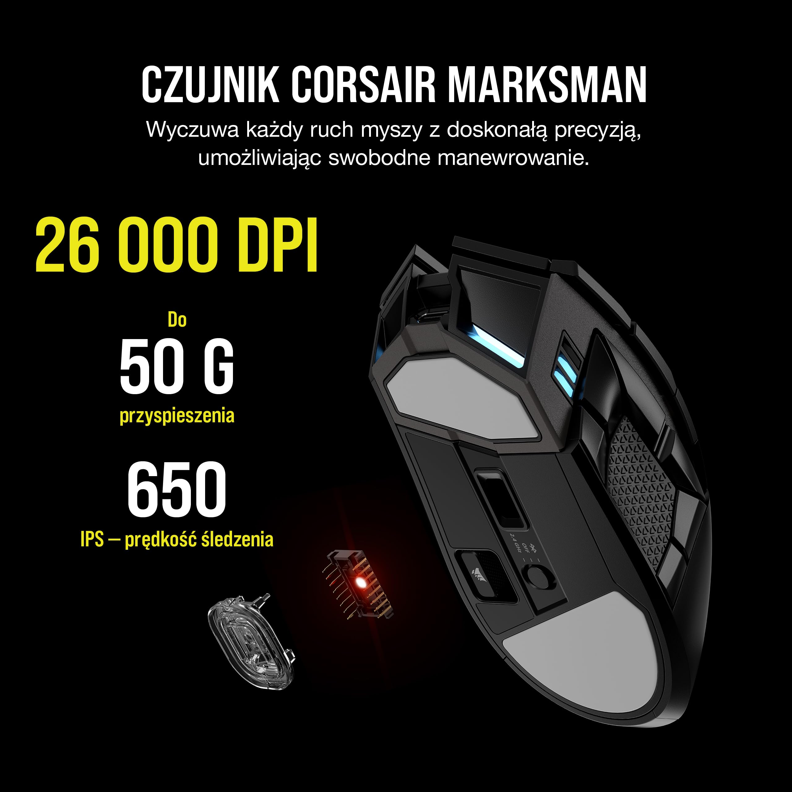 CORSAIR DARKSTAR WIRELESS MMO/MOBA Mysz do Gier - 26 000 DPI - 15 Programowalnych Przycisków - Konstrukcja Redukująca Naprężenia - Długa Żywotność Baterii - Czarny