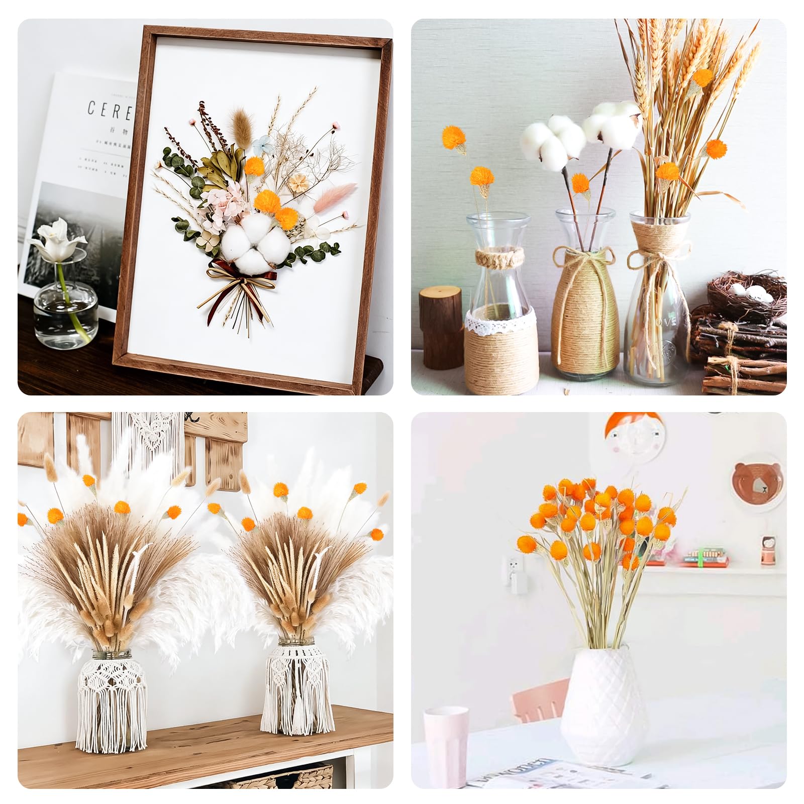 30PCS Fiori Secchi Decorativi Arancione Mazzo Fiori Secchi Naturali di Craspedia Secchi Billy Button Palle per Matrimonio Casa Decorazione Floreale Decorare Oggetti Di Scena Vaso Arancione