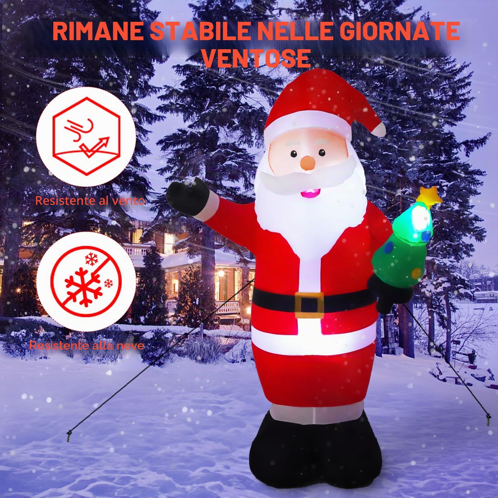 8FT/244 cm Gonfiabile da Esterno – Decorazioni Natalizie Giganti, Luminoso e Gonfiabile per Giardino, Cortile e Casa, Pupazzo che si Muove, Addobbi da Esterno