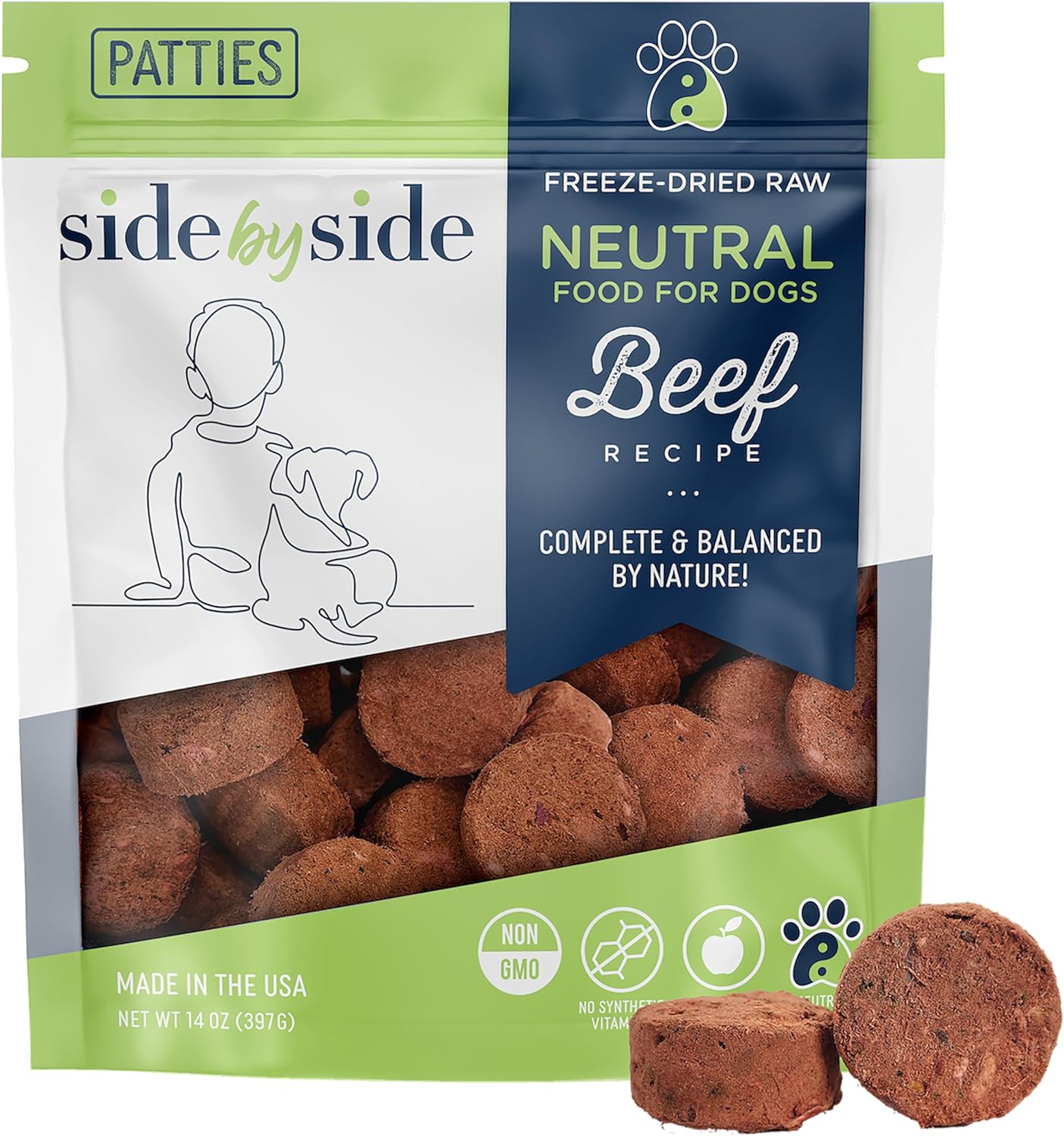 Side by Side Chicken Patties - Warming Freeze-Dried Dog Food & Dog Food Toppers for All Breeds - Made with Nutrients & Whole Raw Ingredients - No Artificial Additives or Fillers, USA Made (14 oz)