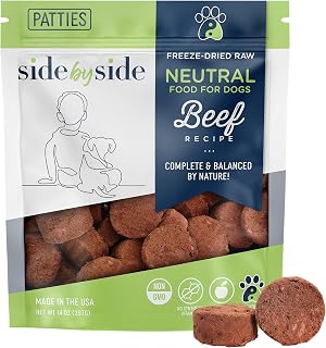 Side by Side Beef Patties - Neutral Freeze-Dried Dog Food & Dog Food Toppers for All Breeds - Made with Nutrients & Whole Raw Ingredients - No Artificial Additives or Fillers, USA Made (14 oz.)