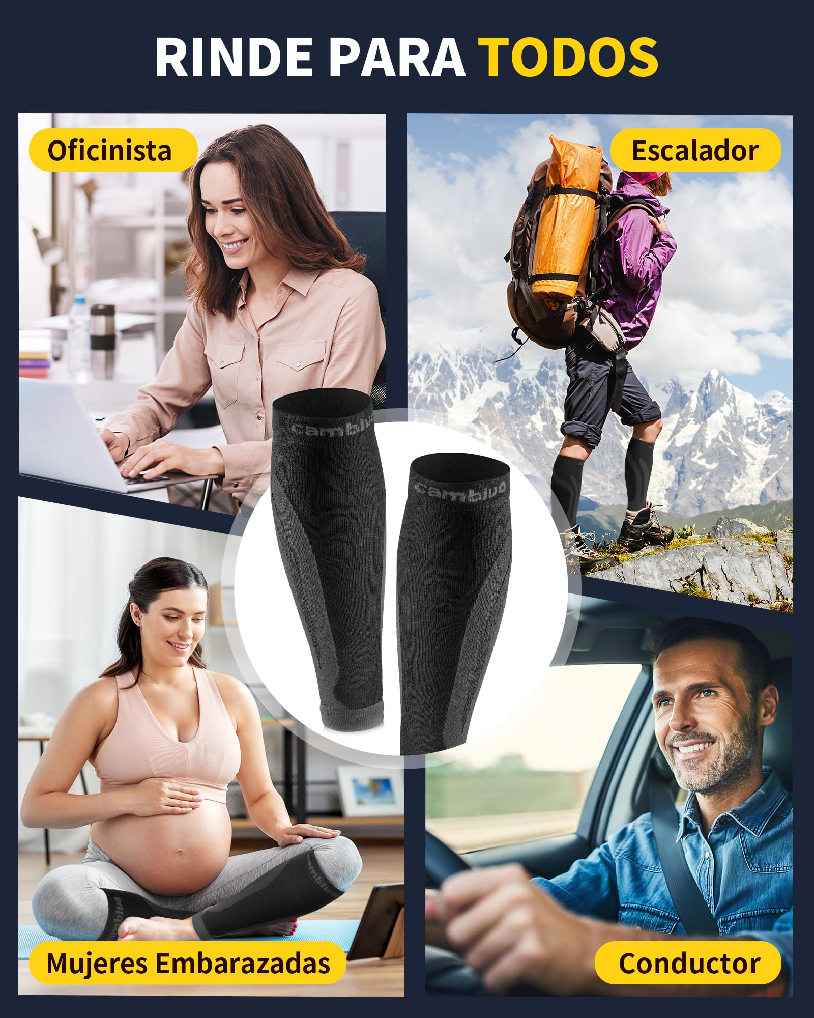 CAMBIVO Medias Compresivas 2 Pares, Calcetines Compresion Mujer Hombre, Mangas de Compresión para Deporte, Running, Ciclismo, Trabajo, Vuelo