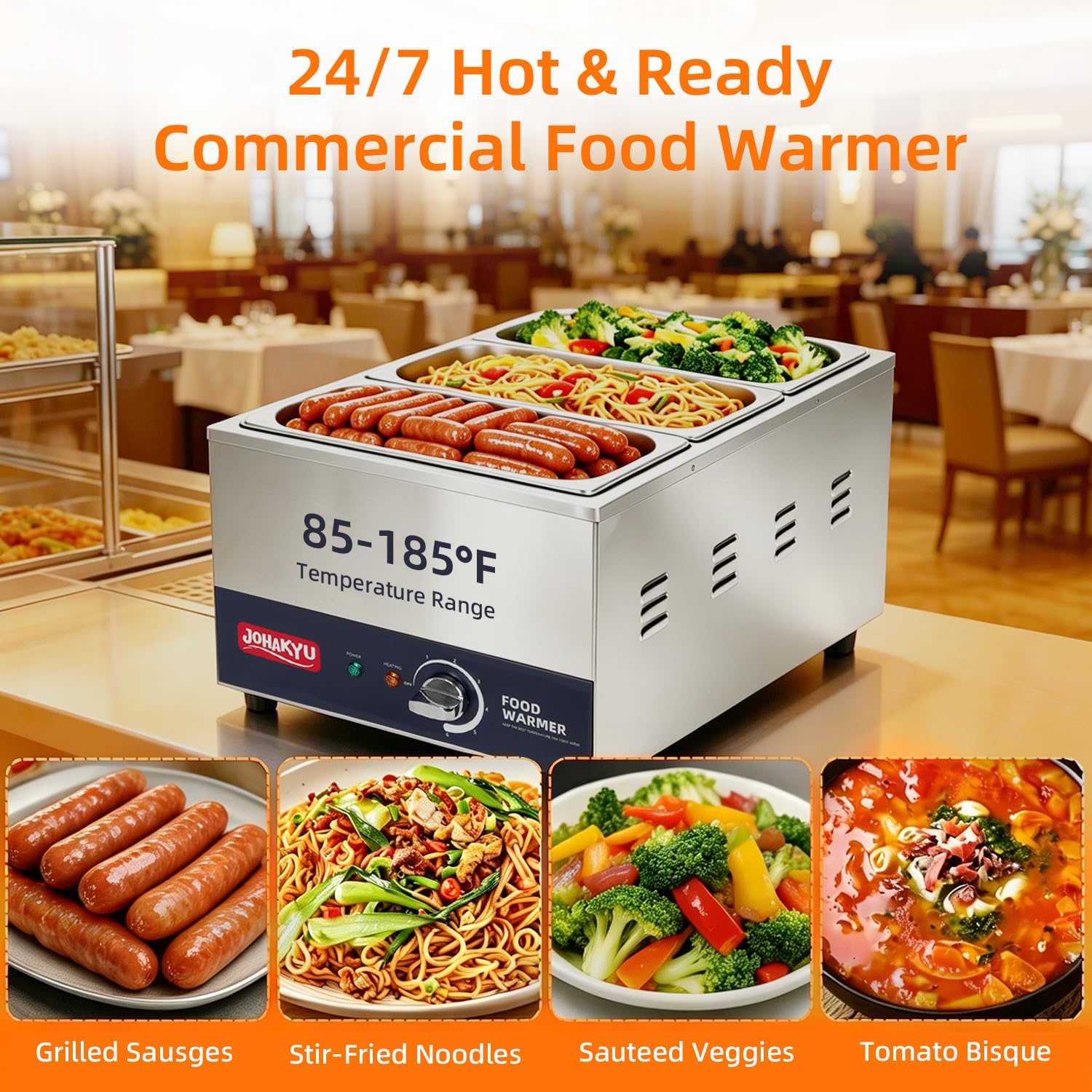 Commercial Food Warmer with 3×1/3 GN Pans & 2×1/2 Bonus Pans, Leakproof Tank Countertop Bain Marie Steam Table for Buffets, Restaurants & Parties