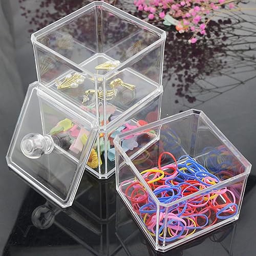 Miniatura 4 de Organizador de accesorios para el cabello para niñas, 3 recipientes de almacenamiento apilables con tapas, contenedores de baño de acrílico