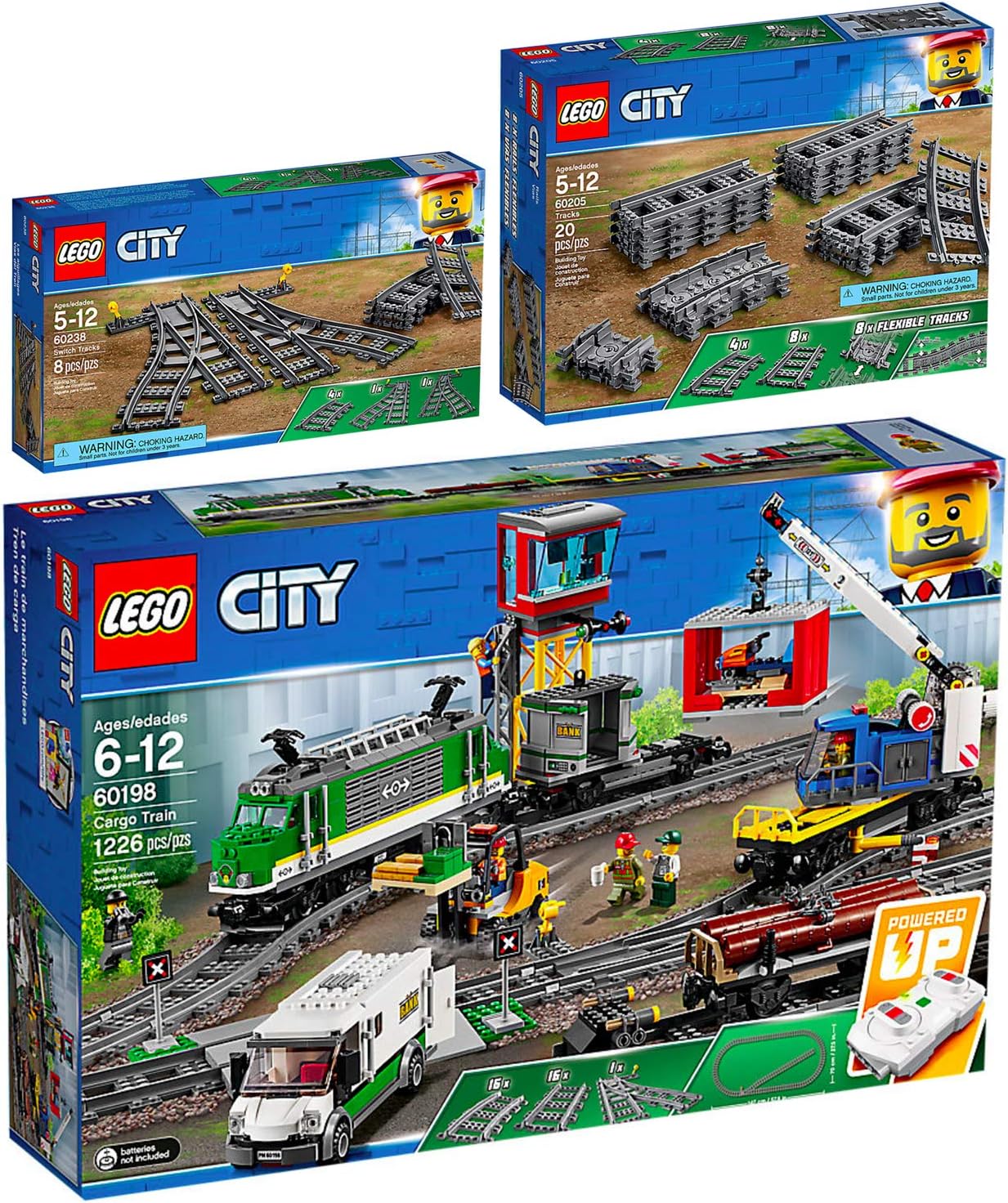 E.G.L LEGO City Train Set 3pcs (60198, 60238, 60205) Cargo Train, Trains Switch Tracks