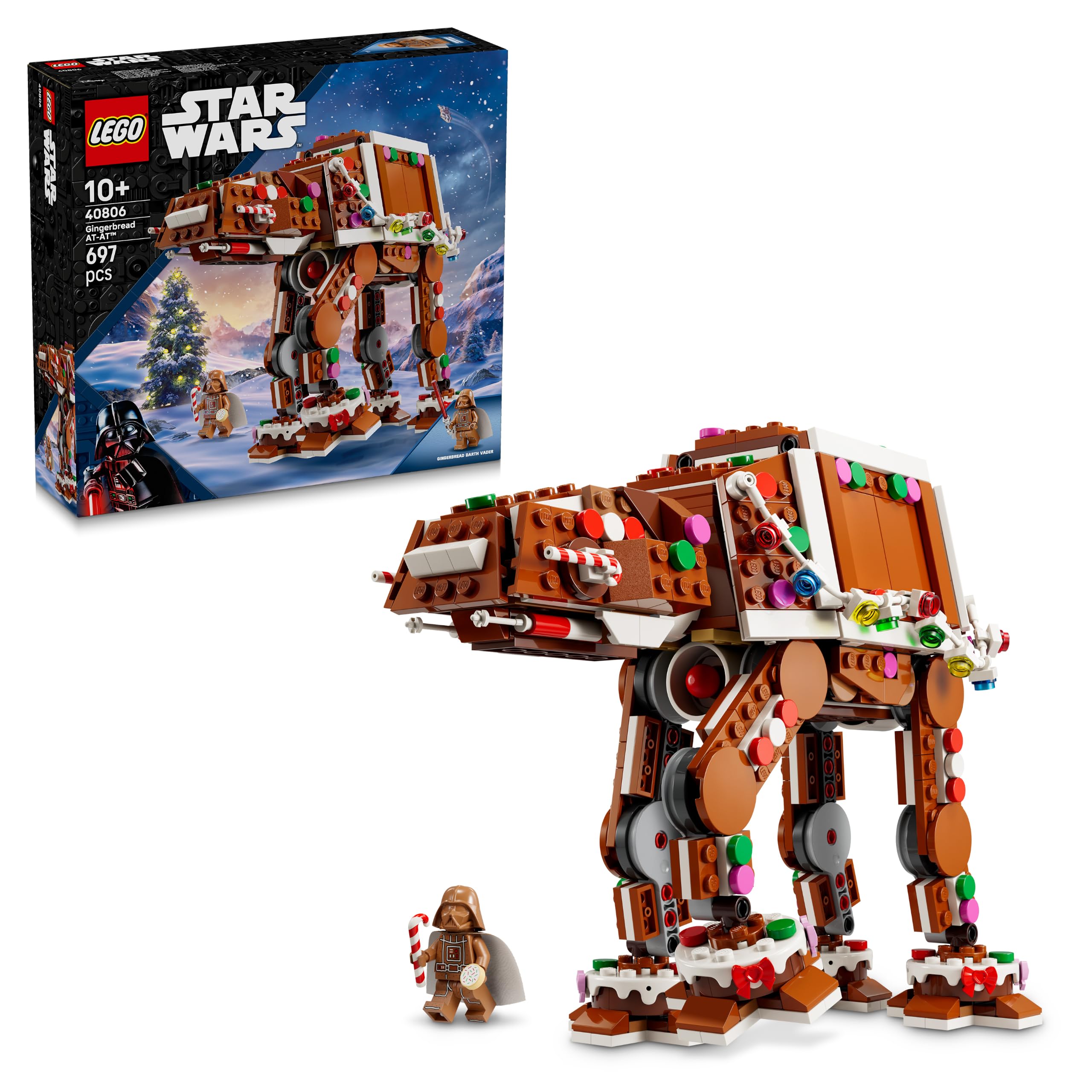 LEGO Star Wars AT-AT Walker Façon Pain d’Épices - Jouet - Loisirs Créatifs de Noël pour Enfant - Minifigurine de Dark Vador avec Sabre Laser - Décoration Festive - Cadeau Garçon 10 Ans ou Fan 40806