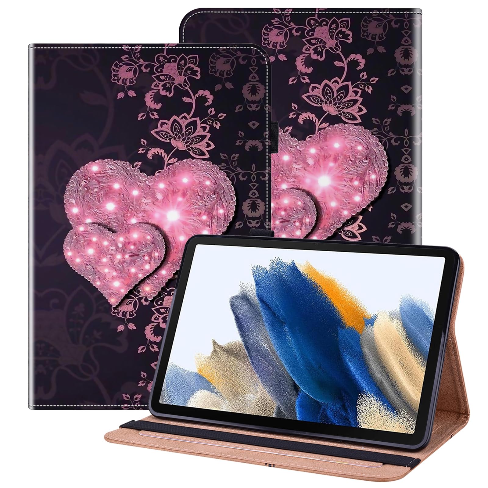 BOLELAW Hülle für Samsung Galaxy Tab S7 / Galaxy Tab S8 11 Zoll (SM-X700/SM-T875) mit [Kartenfach] [Standfunktion] Hochwertige Leder Folio Flip Tablet Hülle, Spitze Pfirsich Herz