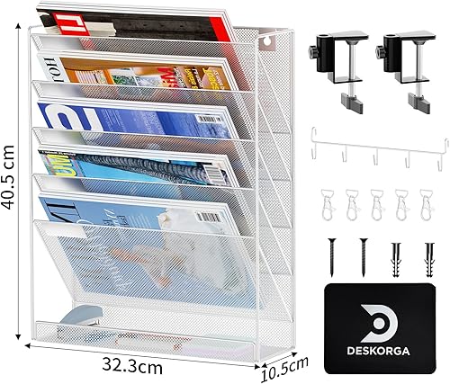 Miniatura 3 de Organizador de archivos, para fijar sin taladrar, soporte para documentos A4 y suministros de oficina, almacenamiento, soporte de revista de pared,
