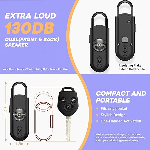 Miniatura 5 de Alarma de seguridad personal de sonido seguro para mujeres, sirena más fuerte de 130 dB con llavero de seguridad de luz LED estroboscópica, sirena