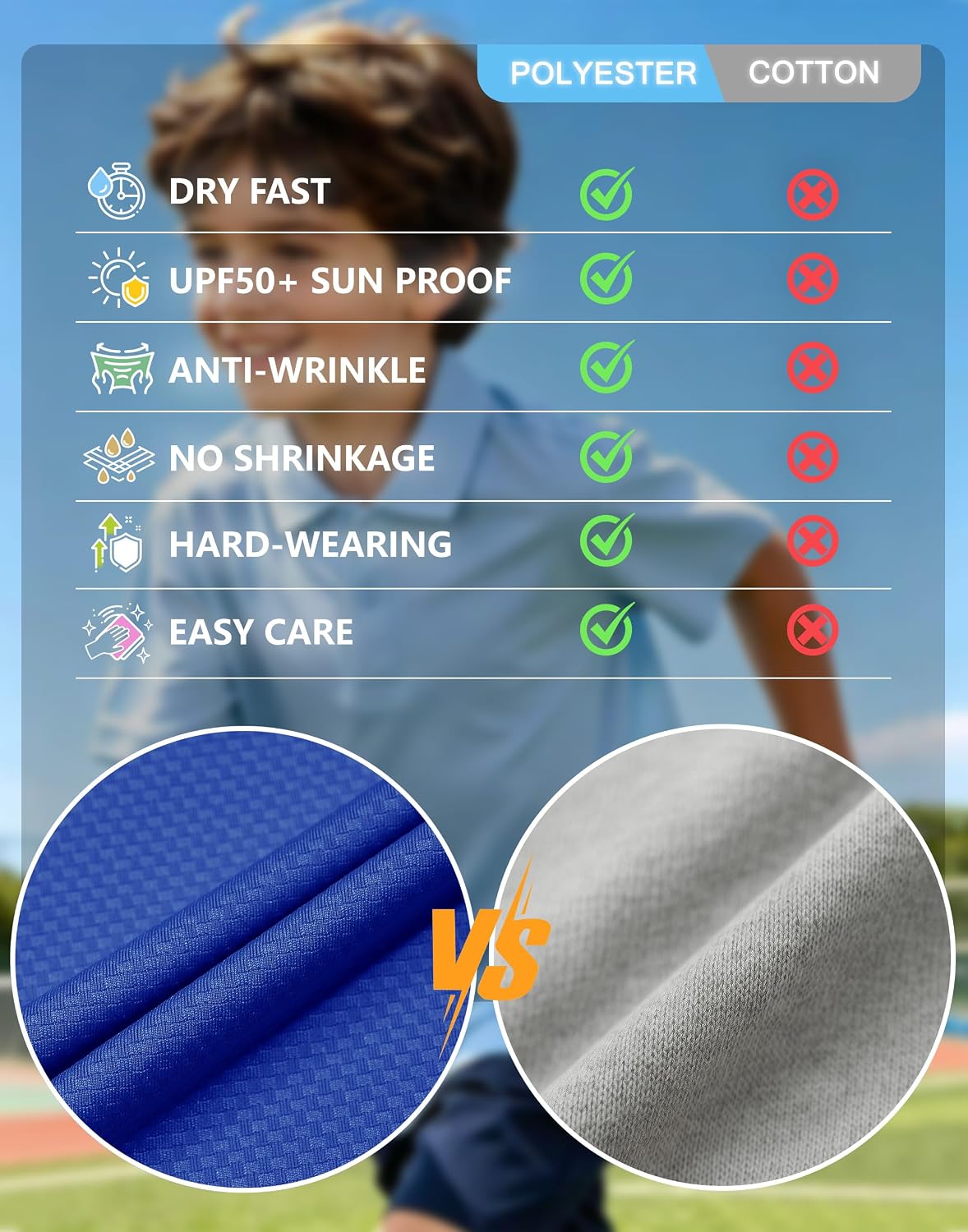 MIVEI Kids' Performance School Uniform Polo Shirt Breathable UPF50+ | Youth Boys Girls Short Sleeve Golf Collared Shirts Grid Dry Fit Wrinkle Free Stretch Lightweight Cool Athletic Button Dress