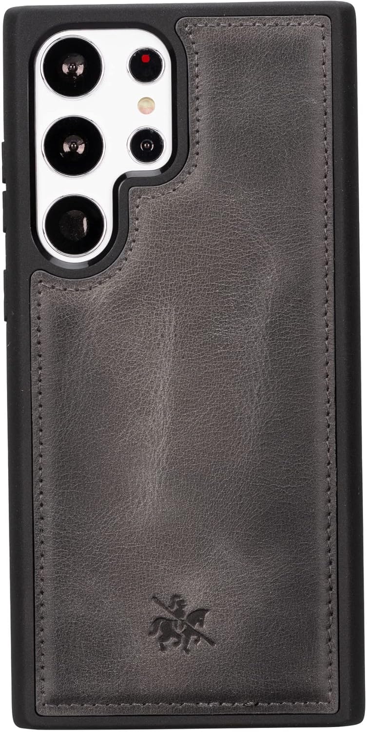 Venito Lucca Leather Case Compatible with Samsung Galaxy S23 Ultra (6.8 inches) Case – Extra Secure with Padded Back Cover (Faded Gray)