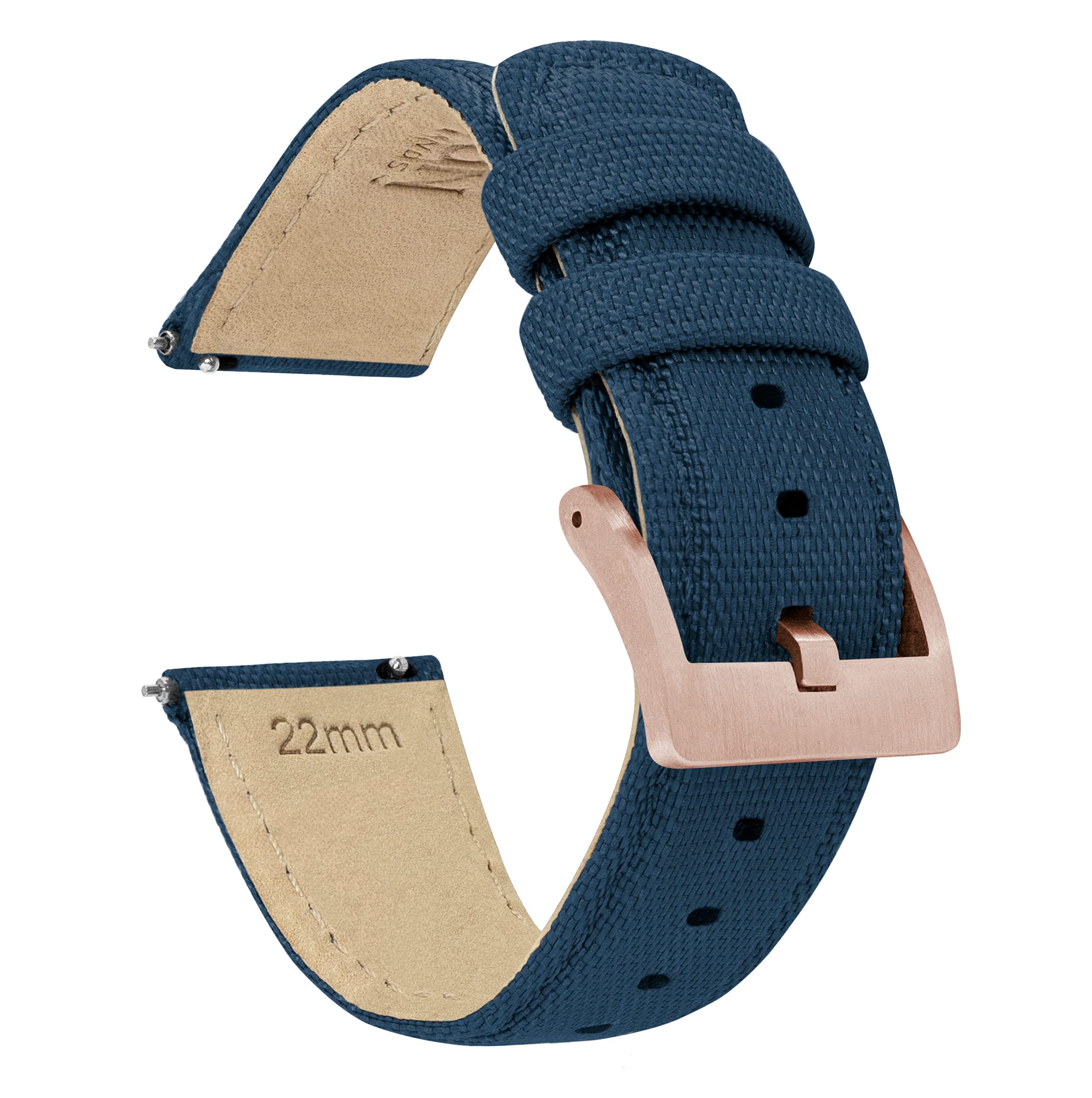 19mm Navy Blue BARTON Sailcloth Quick Release Premium Nylon Weave (Rose Gold Buckle)