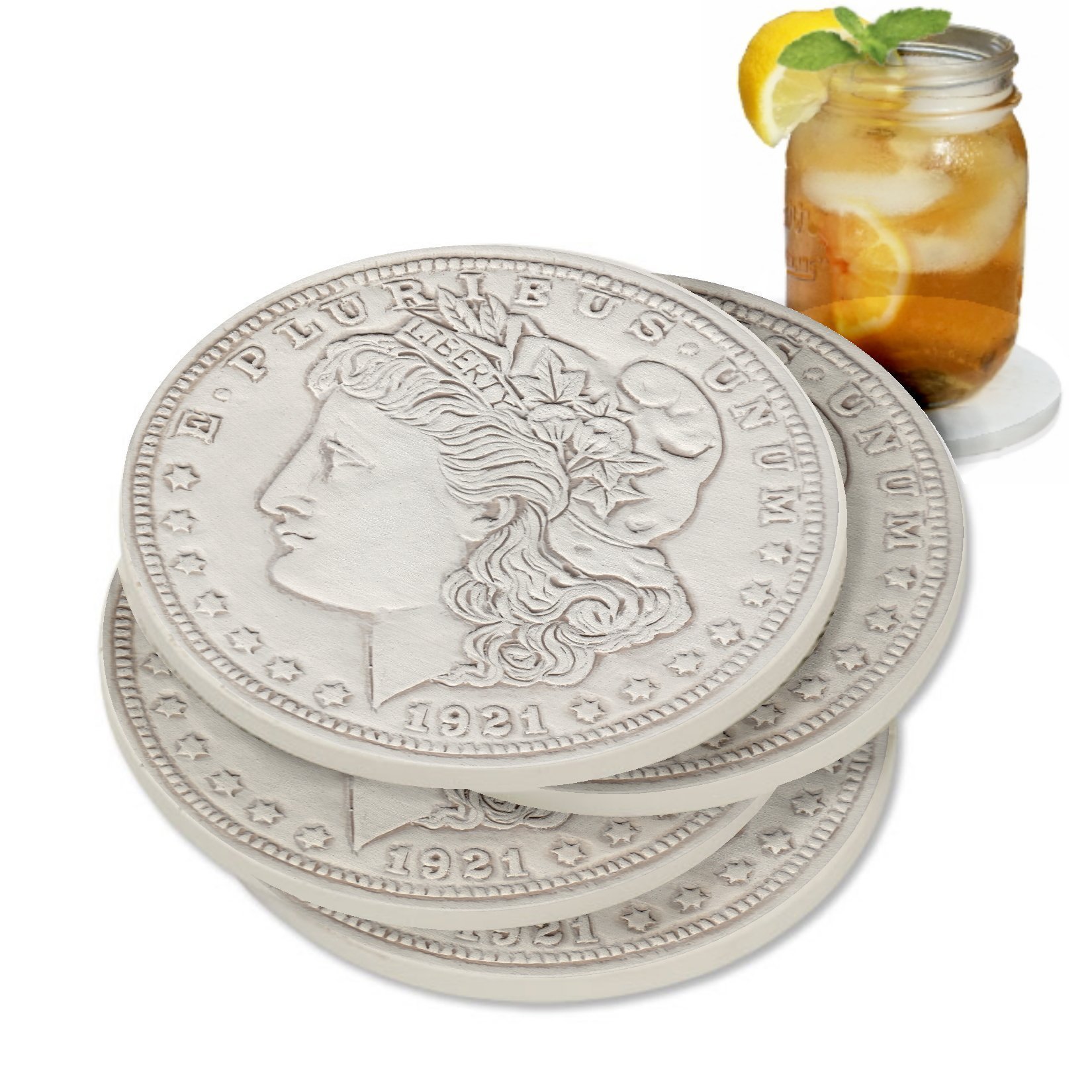 Morgan Silver Dollar Absorbent Drink Coaster set - Handmade by McCarter Coasters - 4.38 inch (4pc)