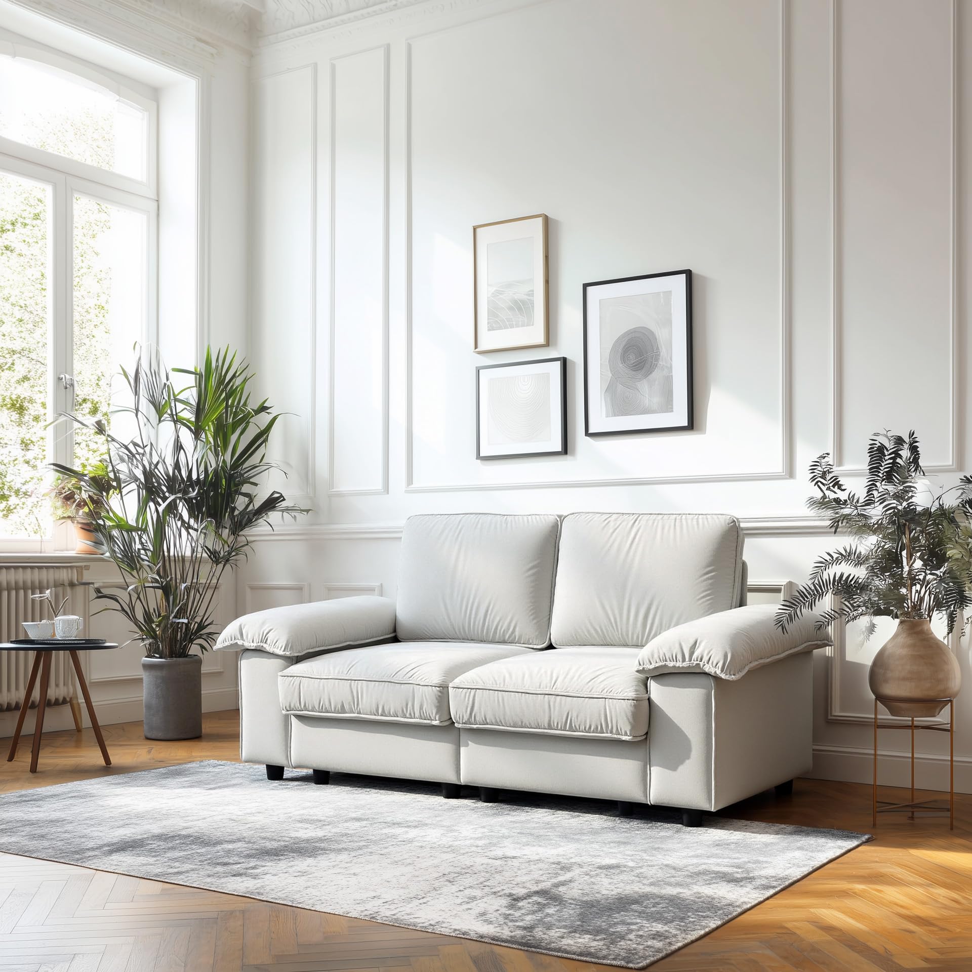 201cm Velvet-Sofa für kleine Räume, Moderne 2-Sitzer Loveseat Couch mit verstecktem Stauraum, High-Density-Schaumstoff mit Breiten Armlehnen für Wohnzimmer Apartments (Cremeweiß)