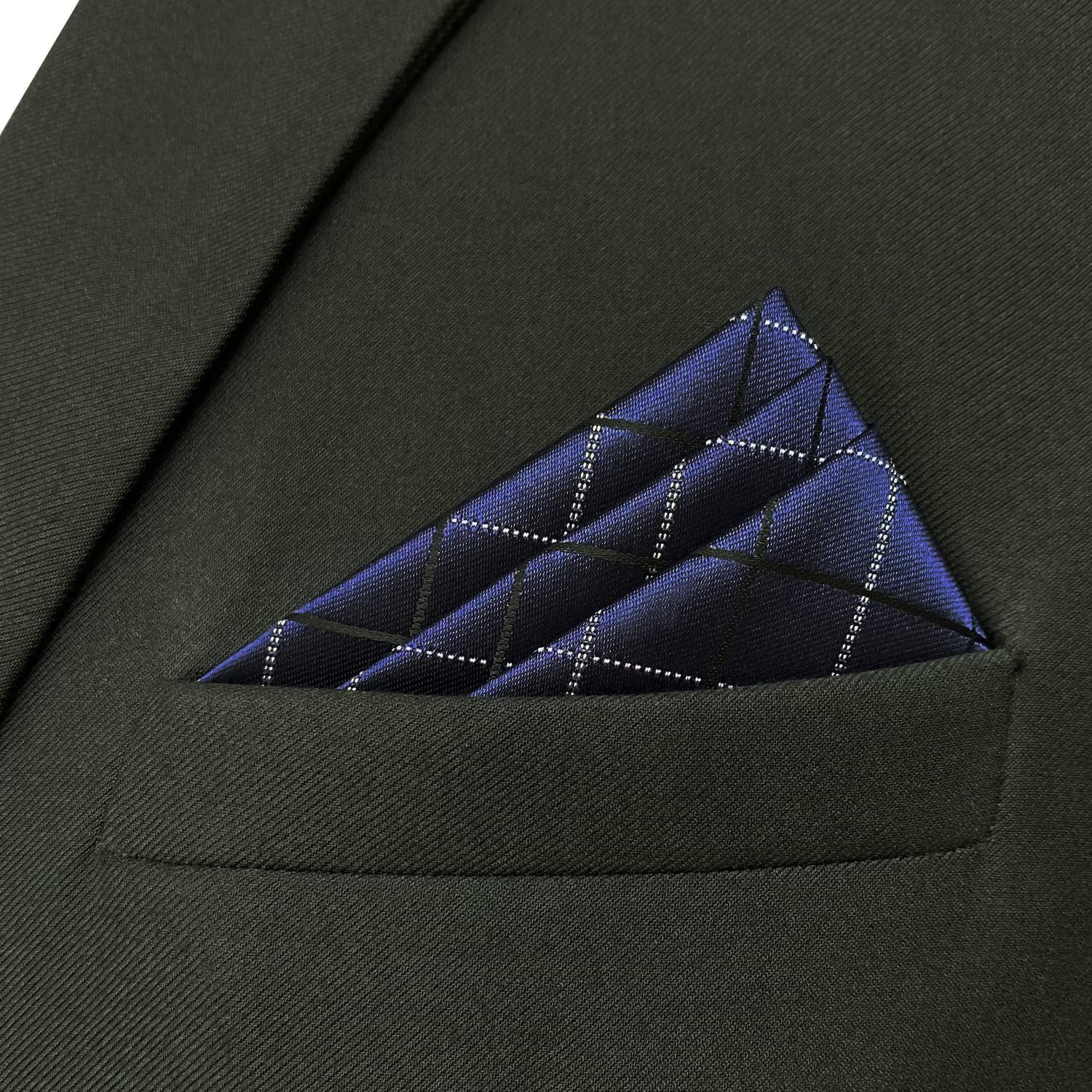 S&W SHLAX&WING Checkered Pocket Squares for Men Dark Blue White Black for Suits