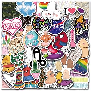 50Pcs Cute Dick Vinyl Sticker Waterproof, Vinyl Stickers for Aldult, Funny Penis Decal Vinyl for Water Bottle, Car, Laptop, Phone, Skateboard