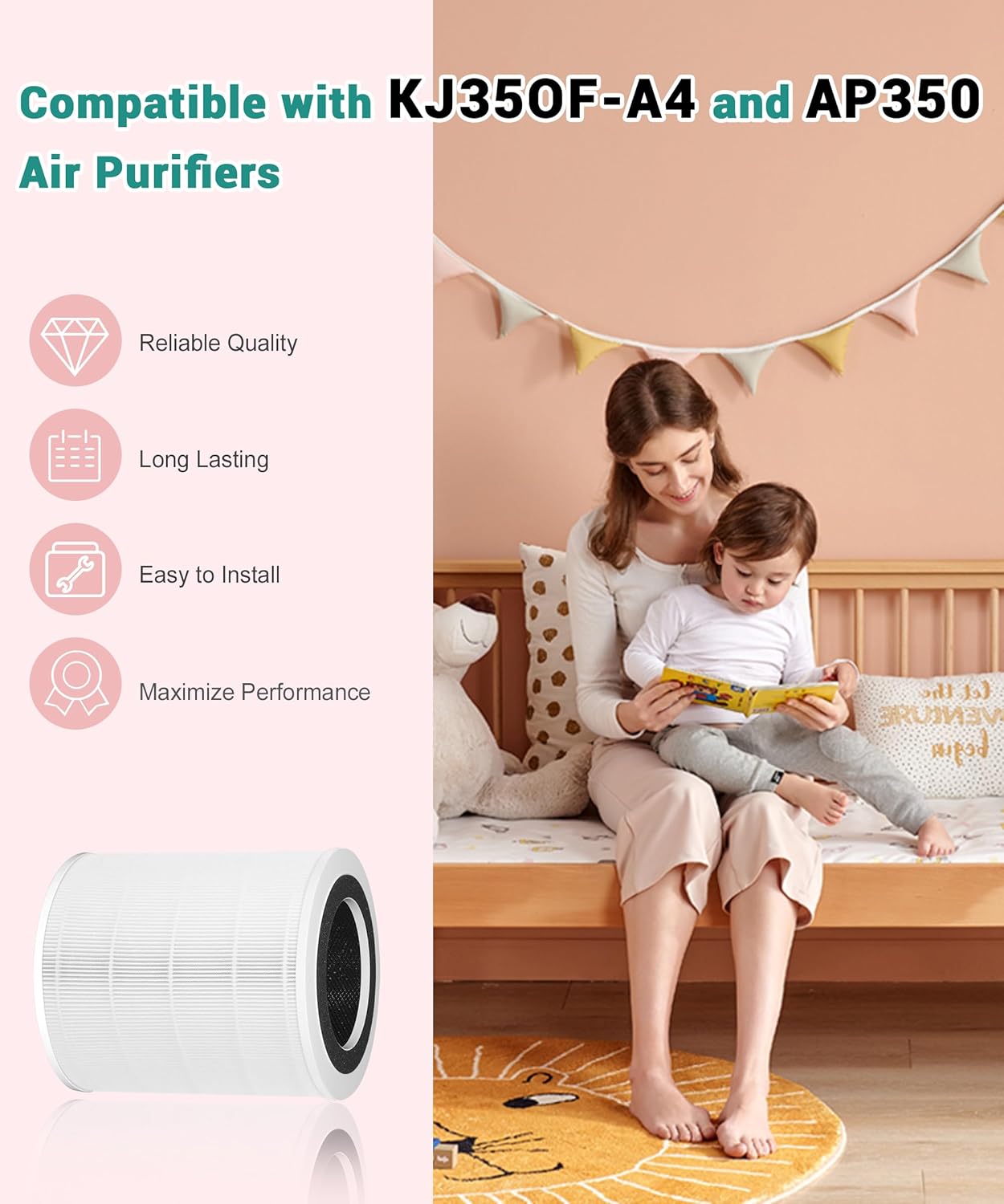 KJ350 Replacement Filter Compatible with AOPO Air Purifier KJ350, Also Fit for ABTOP AP350 Air Purifier, 3-Stage Filtration with Activated Carbon, 2 Count - Image 3