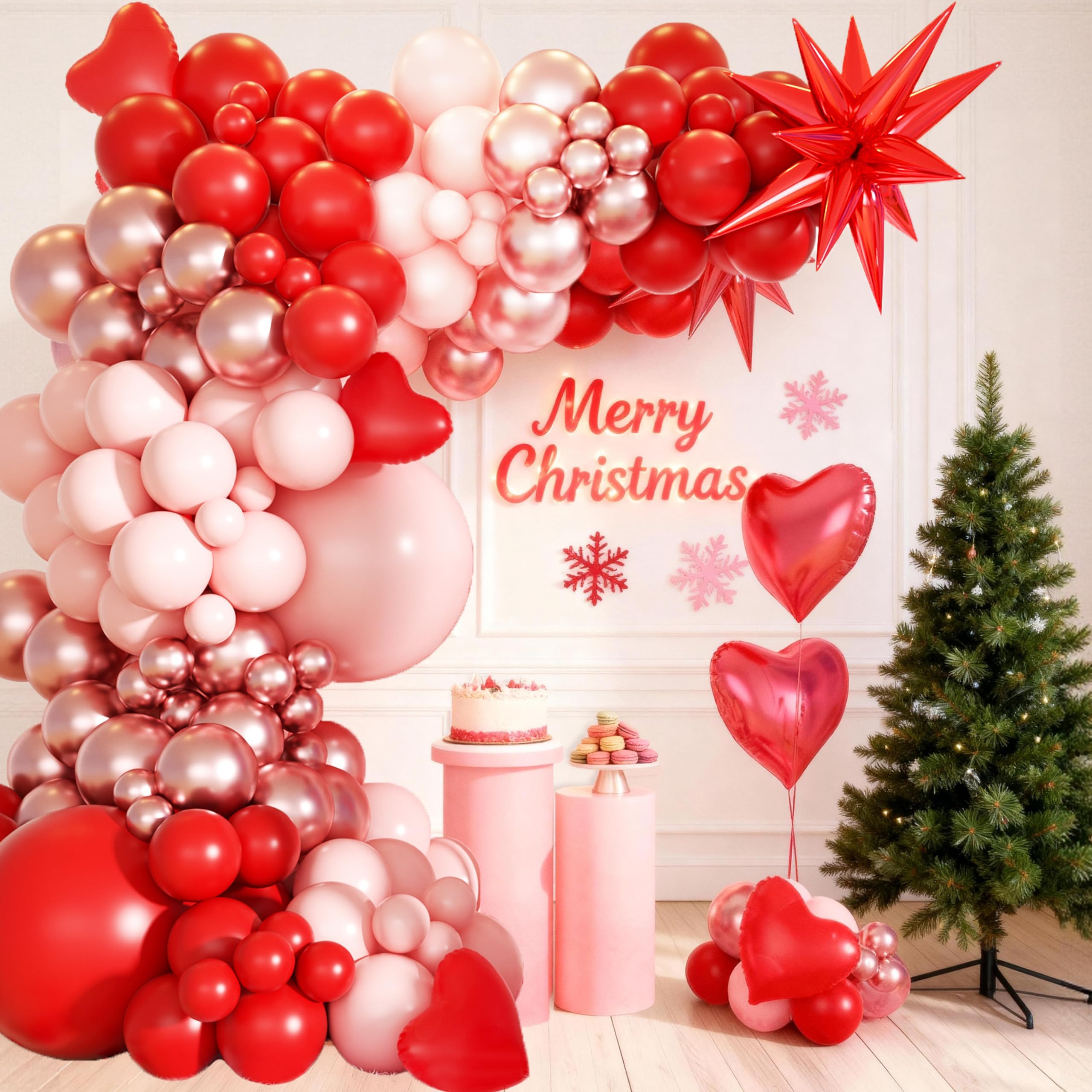 Pink Red Rose Gold Balloon Arch Kit Garland,heart balloon arch for Women Birthday Party Valentines Baby Shower Bridal Shower Wedding Christmas New Year's Eve Party Decorations