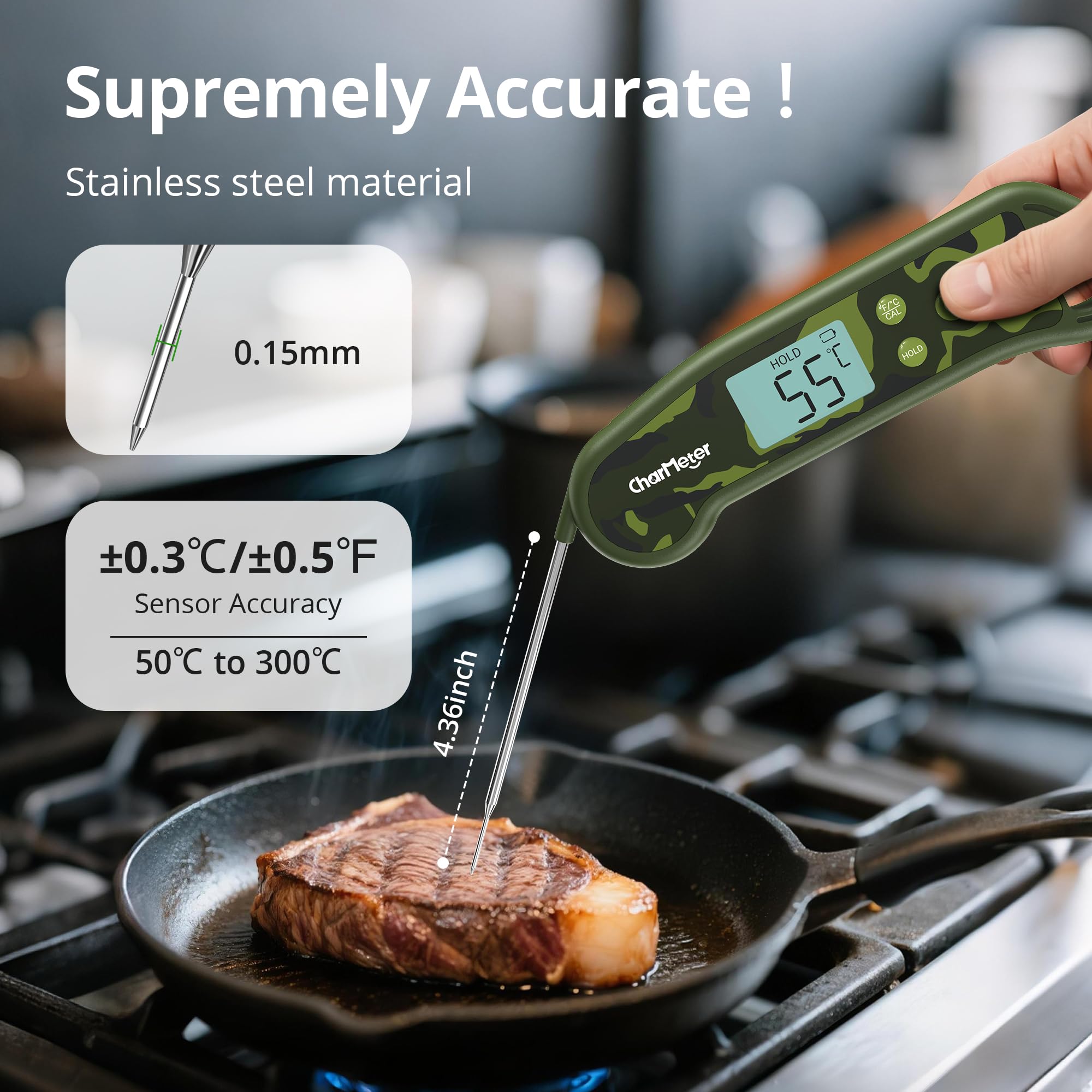 Sonda de termómetro de carne con mango digital