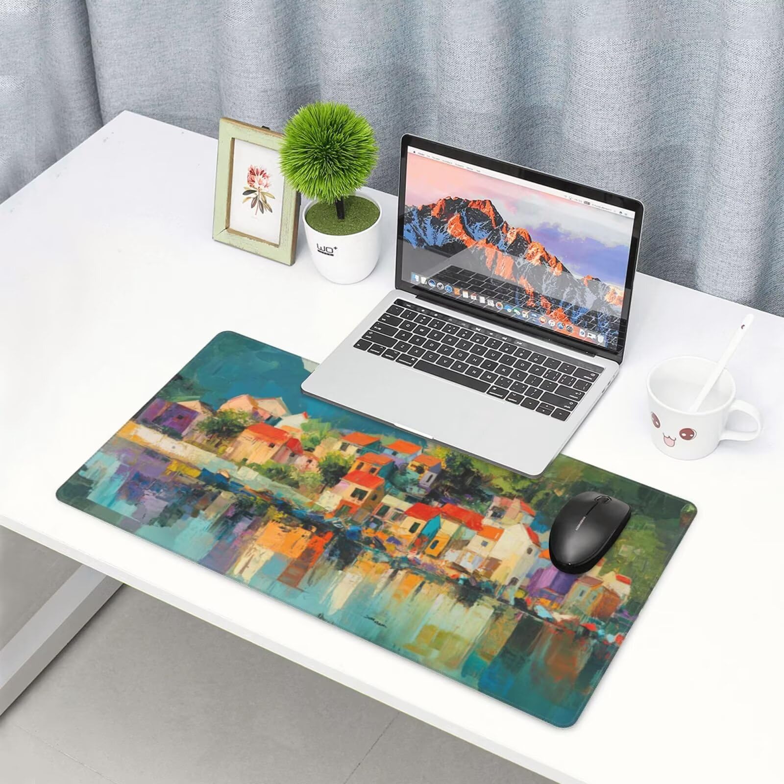 Zielona podkładka pod mysz XXL krajobraz mata na biurko 1600 x 800 x 3 mm zmywalna podkładka do gier na laptopa, z antypoślizgową gumową podstawą do gier, PC, pracowników biurowych Y1329