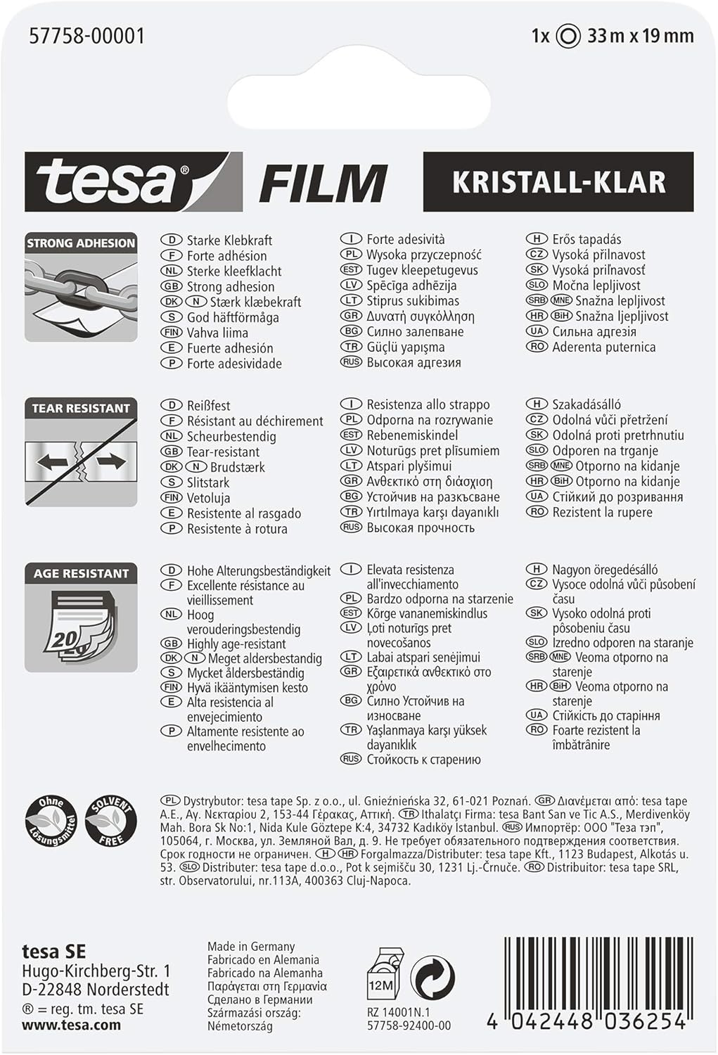 TESA Tesafilm Crystal Clear Adhesive Tape 33m x 19mm Blister