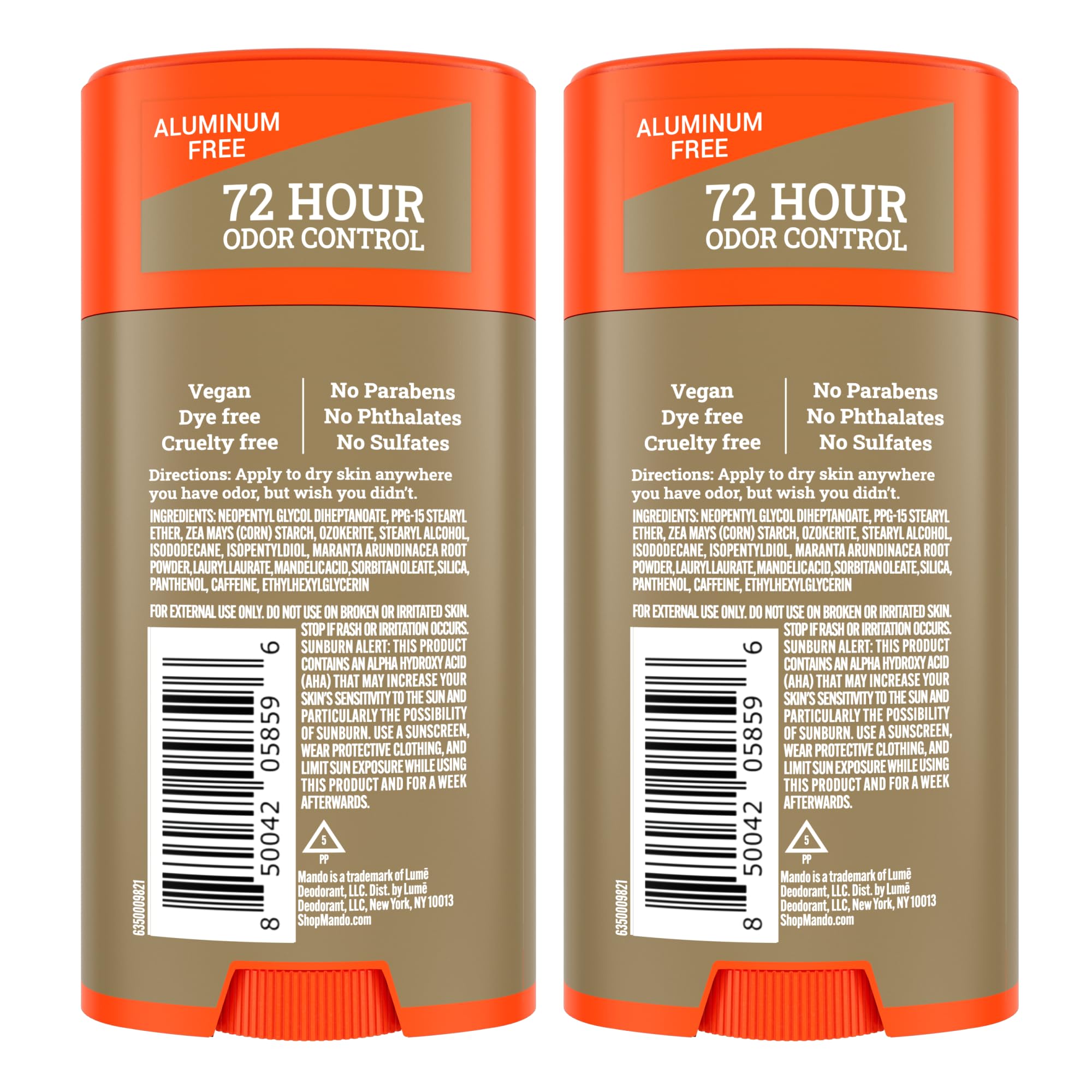 Mando Desodorante de cuerpo completo para hombres, pluma suave y firme, control de olores de 72 horas, sin aluminio, sin carbonato de sodio, seguro para la piel, 600 ml (paquete de 2)