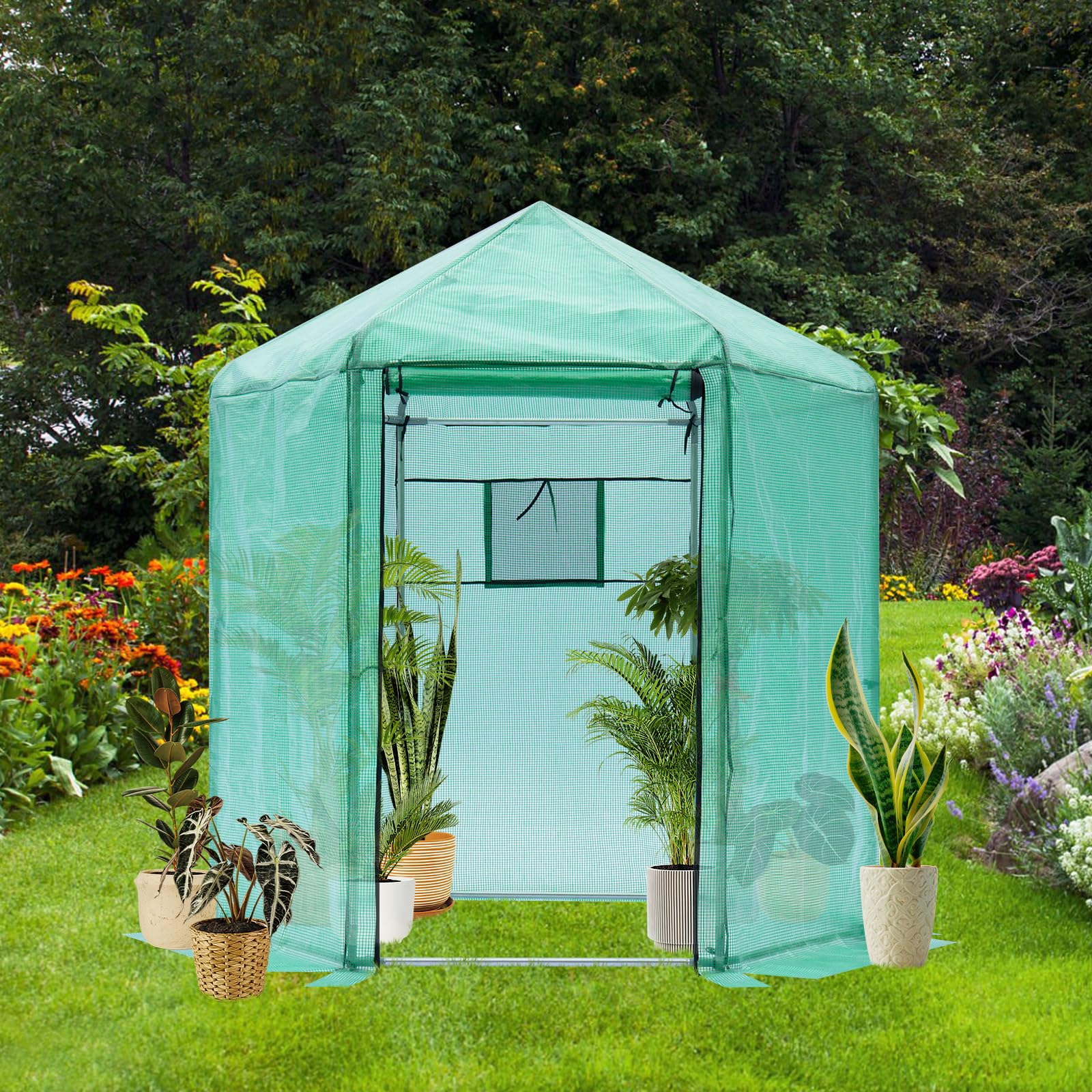 Amazon.com : 7x7.3 FT Portable Walk in Greenhouse, Hexagonal Heavy