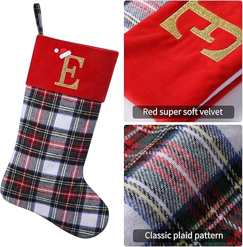 Miniatura 3 de Yehnois Calcetines de Navidad personalizados con monograma inicial, adornos colgantes, medias clásicas de cuadros negros de 19 pulgadas,