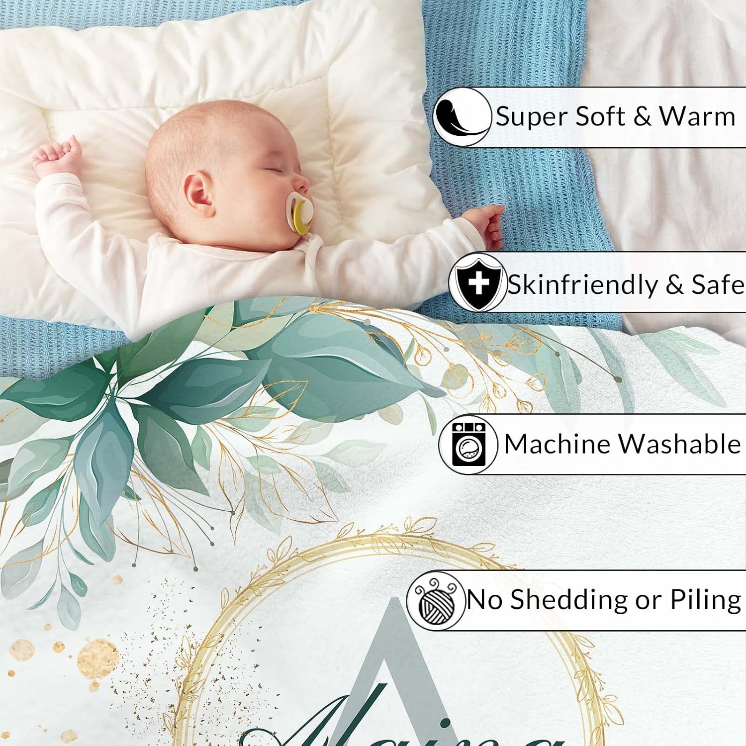 Personalized Name Blankets with Flower for Baby Kids Toddler Custom Monogram Blanket for Newborn Customized Blanket Baby Shower Birthday Gift Customizable Throw Blankets with Name and Initial, 40"x50"