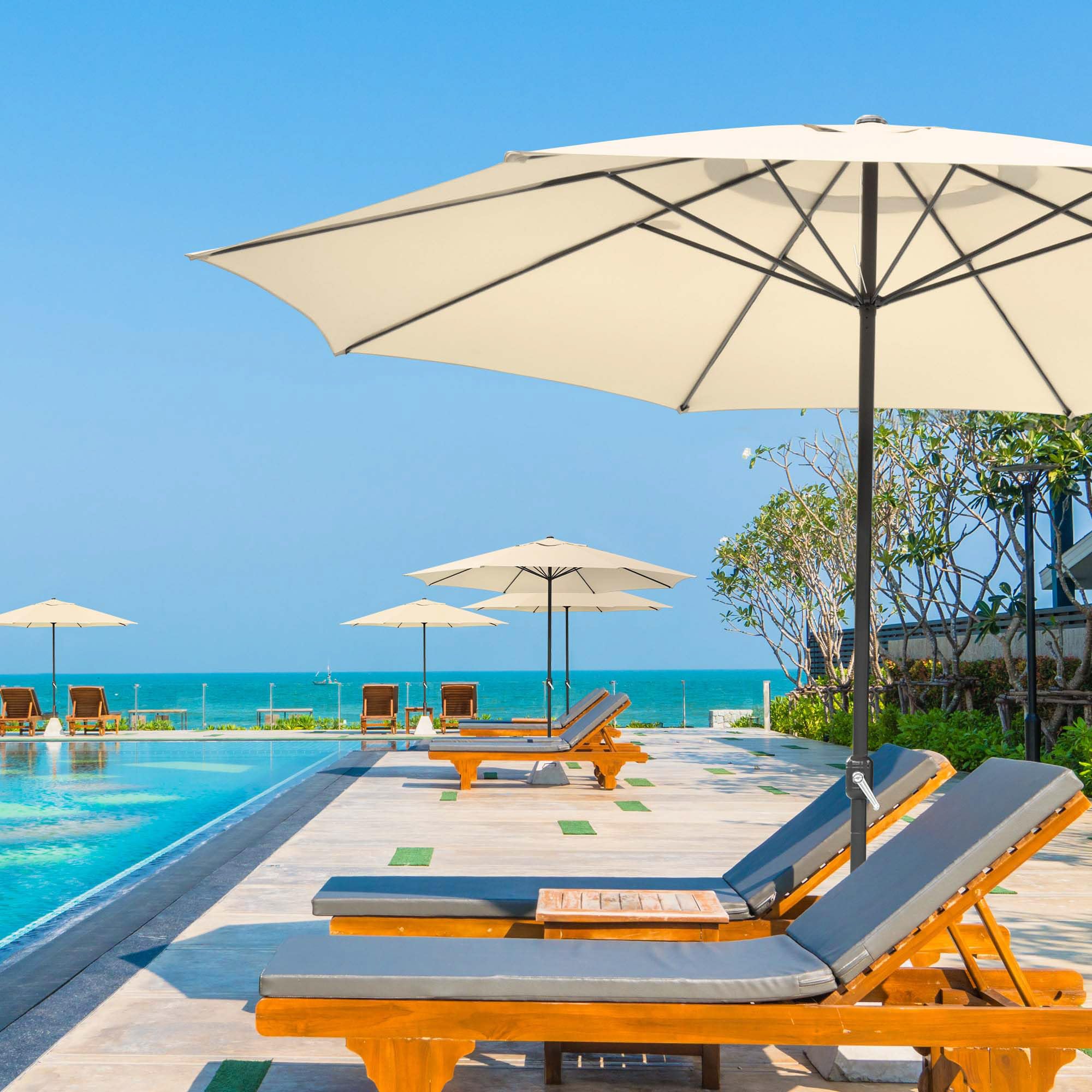 Yescom XL 13Ft Aluminum Patio Umbrella 8 Rib Heavy Duty Table Parasol Rope Pulley Outdoor Garden Deck Beach Furniture