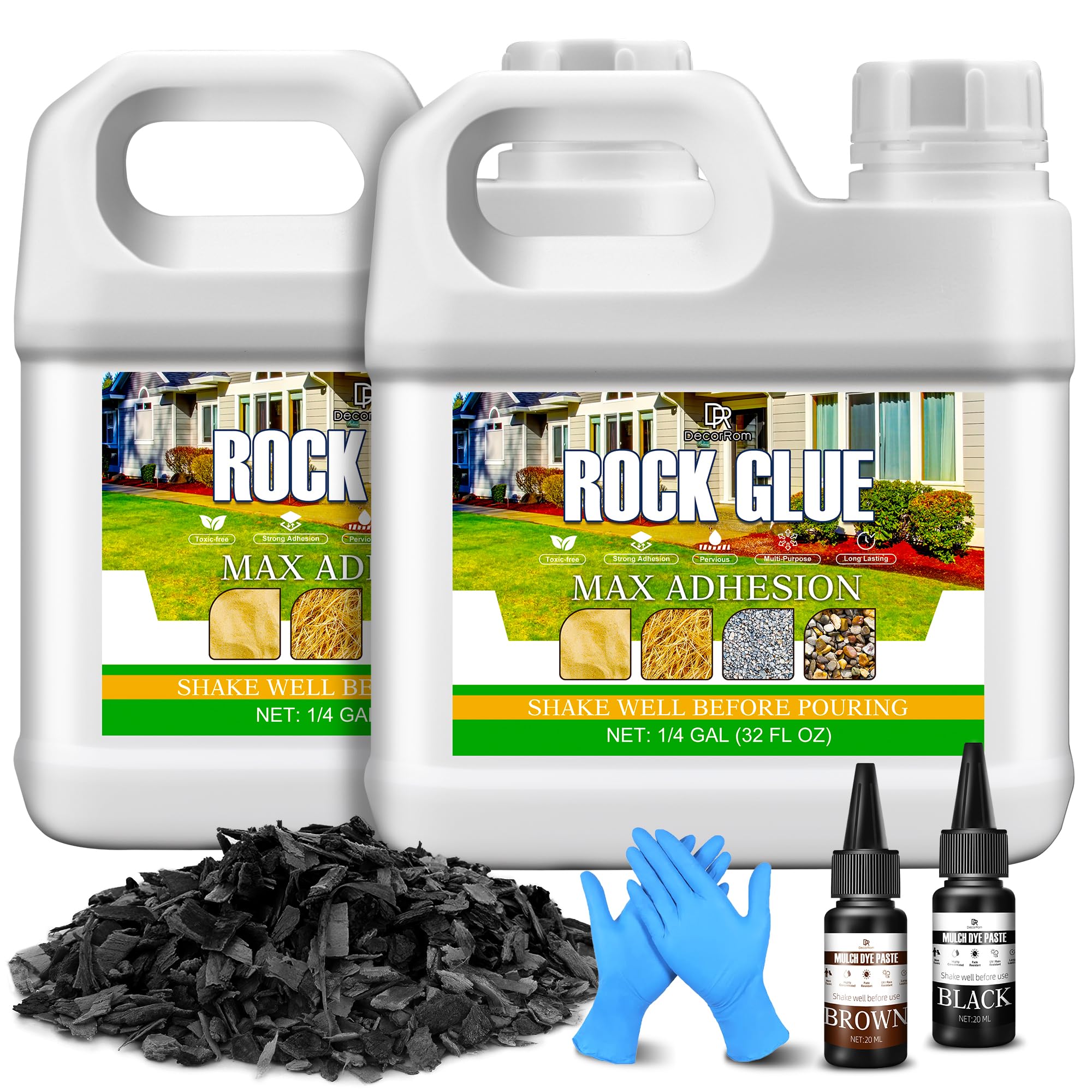 Gravel Glue With Dye, 2L Stone Glue Mulch for Garden, Strong Adhesion Fast-Drying Non-Toxic Rock Glue Dye for Locking Rubber, Cobblestone, Dry Straw, Rock Gravel, Wood Chips, Shells and Sand